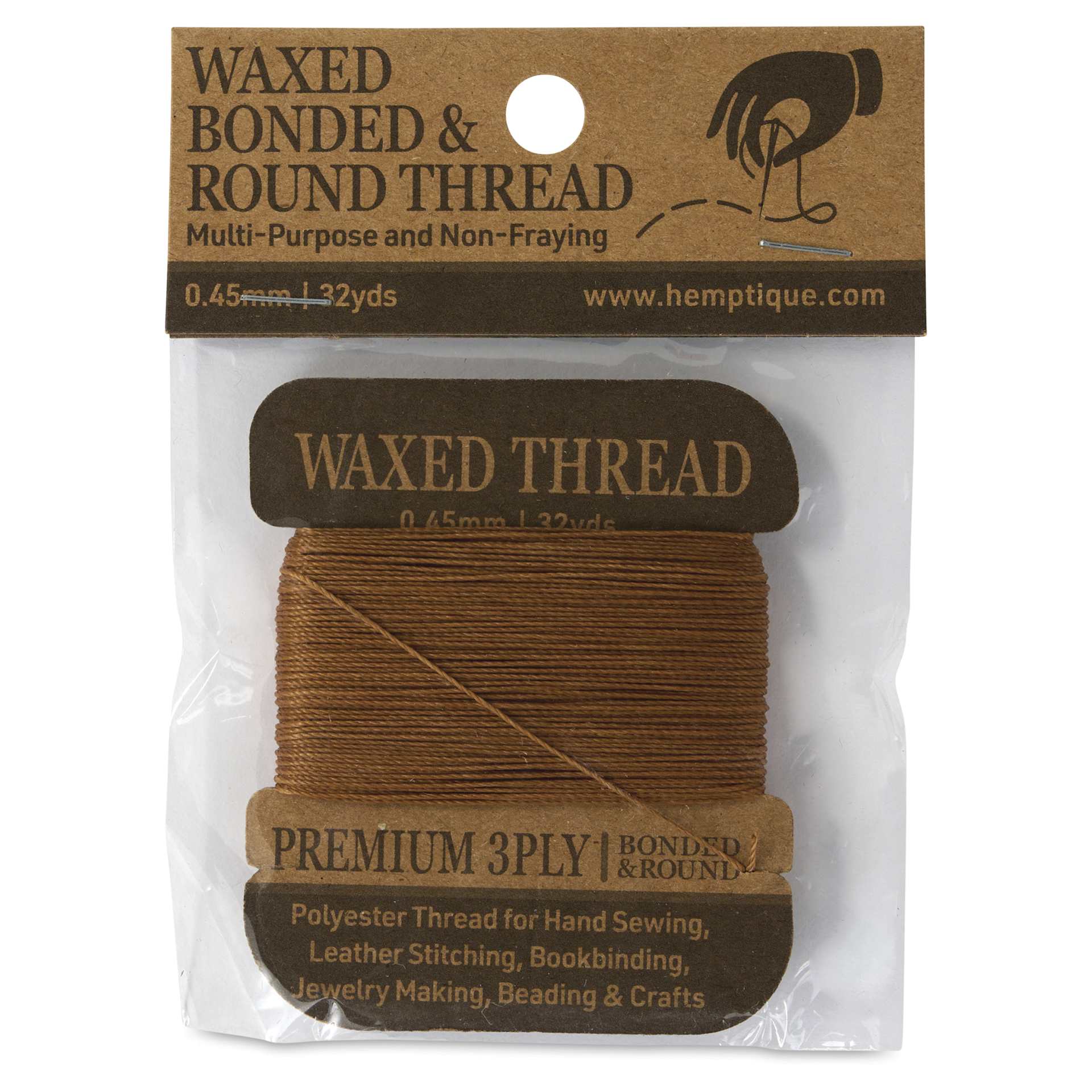 Hemptique Waxed Bonded & Round Thread - Light Brown, 0.45 mm, 32 yds - front of packaging