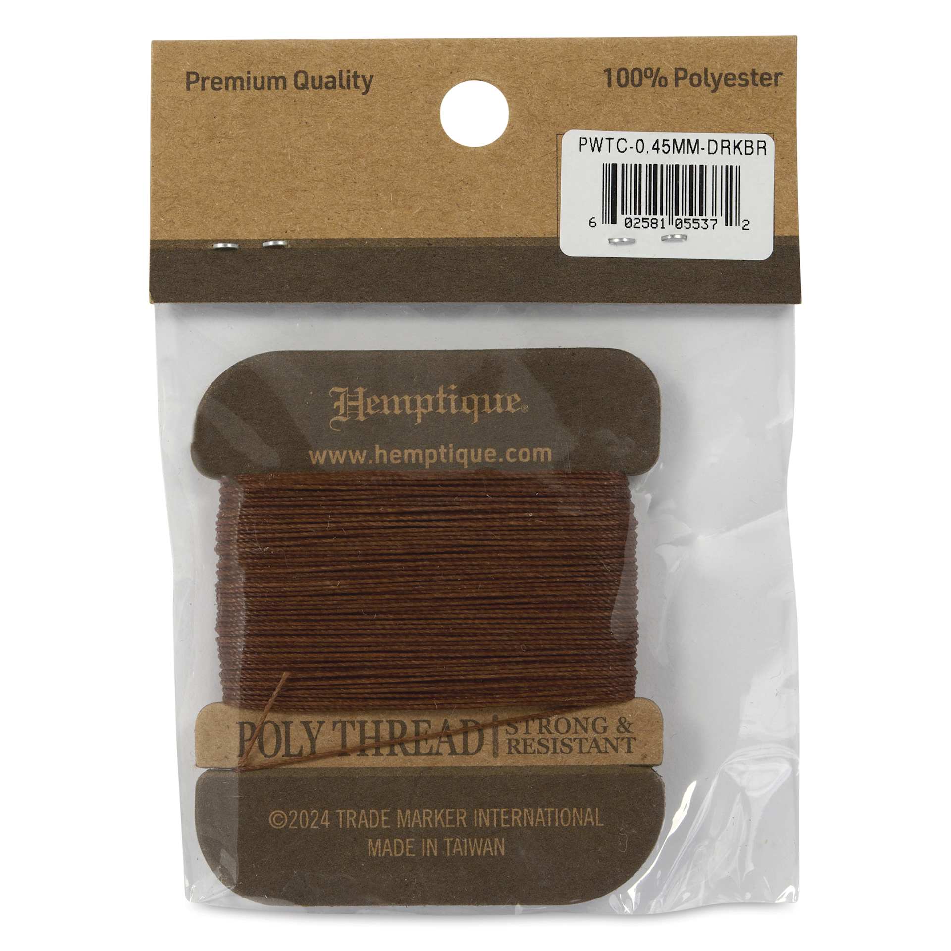 Hemptique Waxed Bonded & Round Thread - Dark Brown, 0.45 mm, 32 yds - back of packaging
