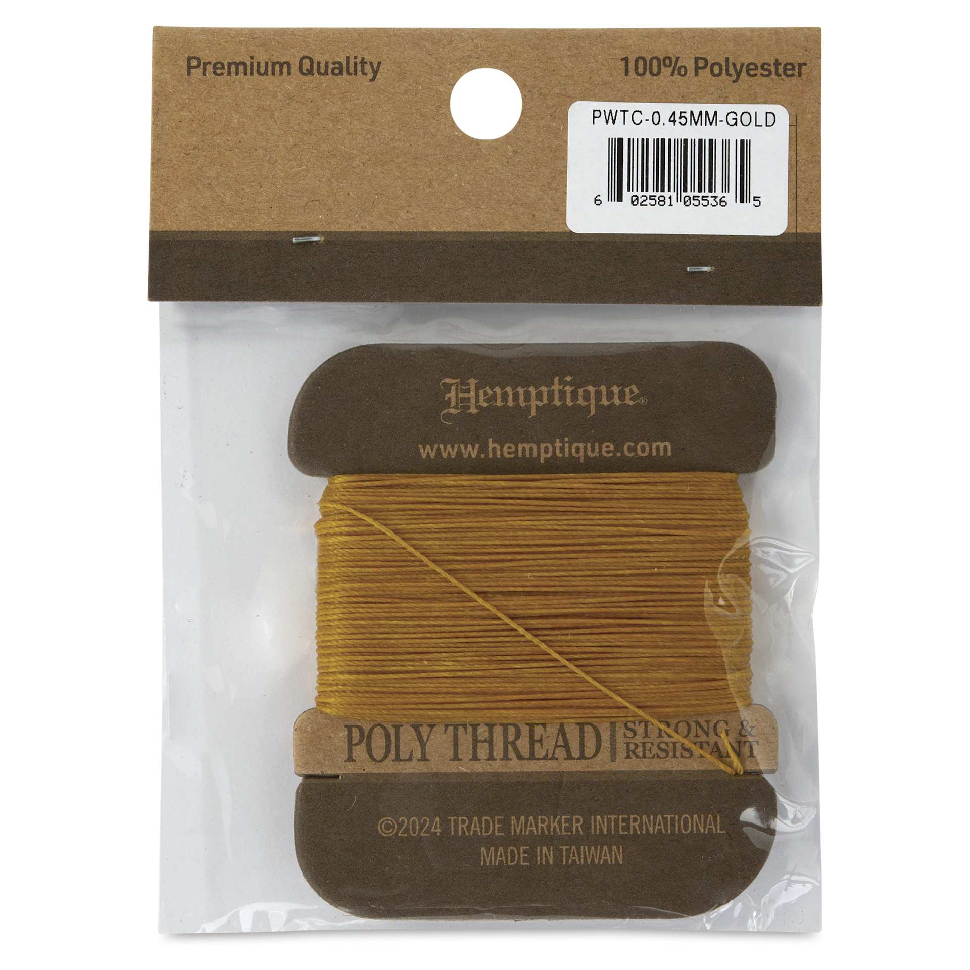Hemptique Waxed Bonded & Round Thread - Gold, 0.45 mm, 32 yds - back of packaging