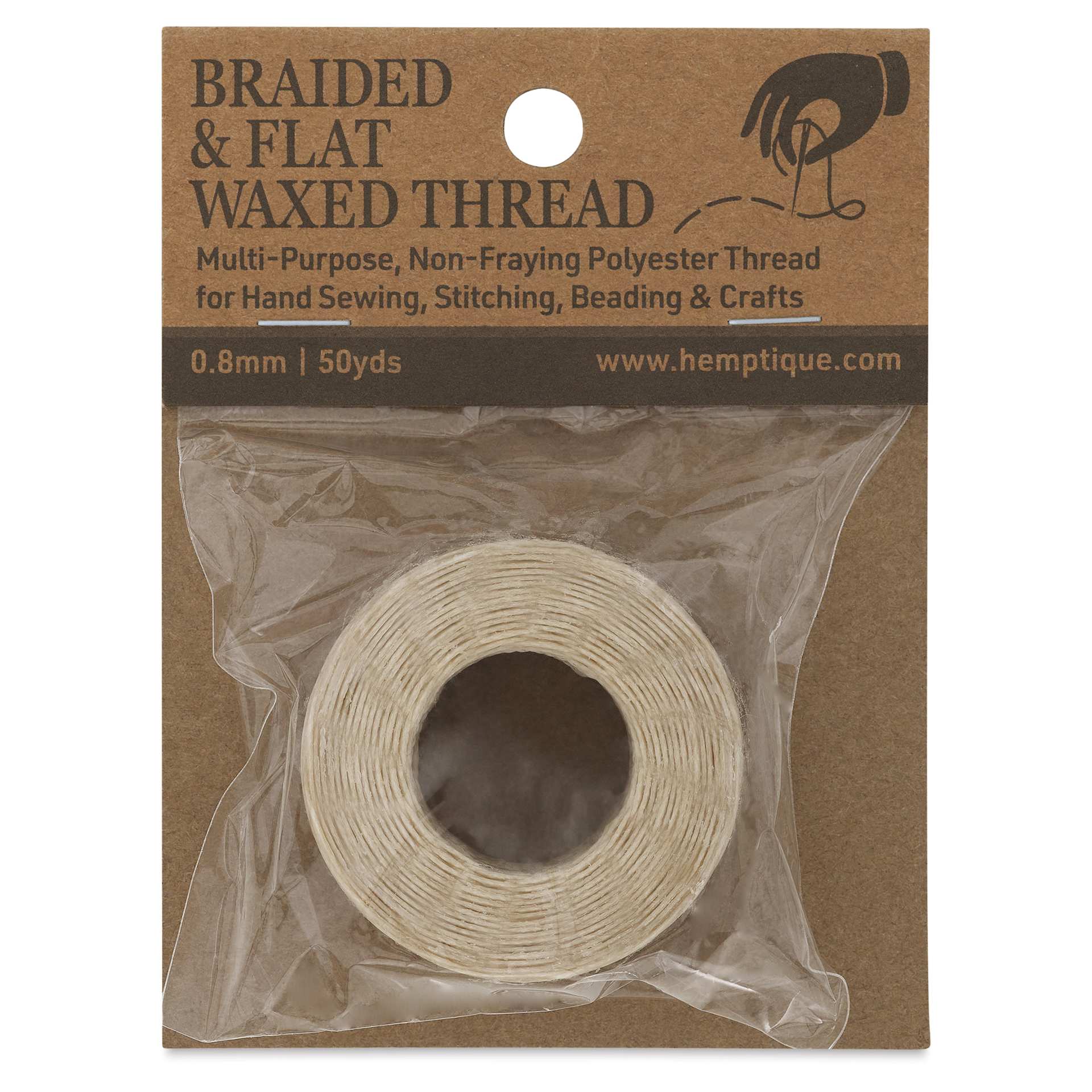 Hemptique Braided & Flat Waxed Thread - Natural, 0.8 mm, 50 yds - front of packaging