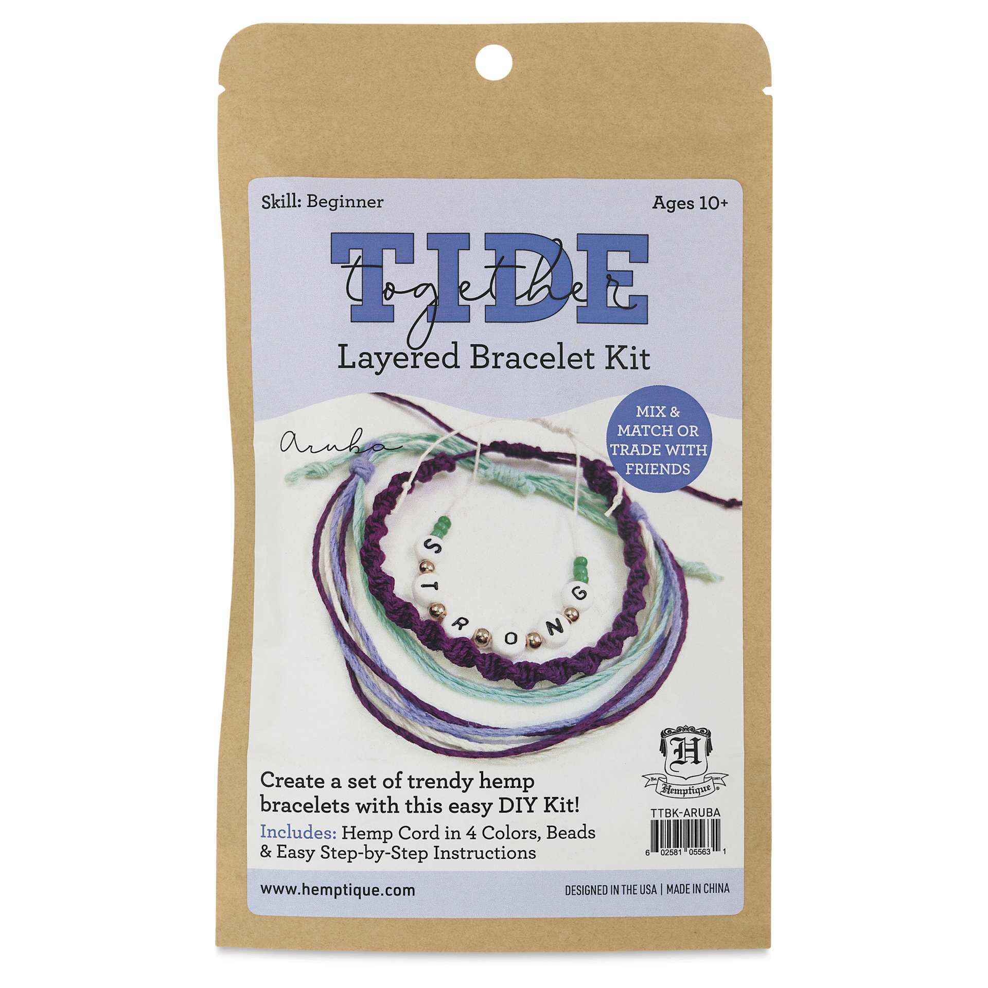 Hemptique Tide Together Layered Hemp Bracelet Kit - Aruba - front of packaging