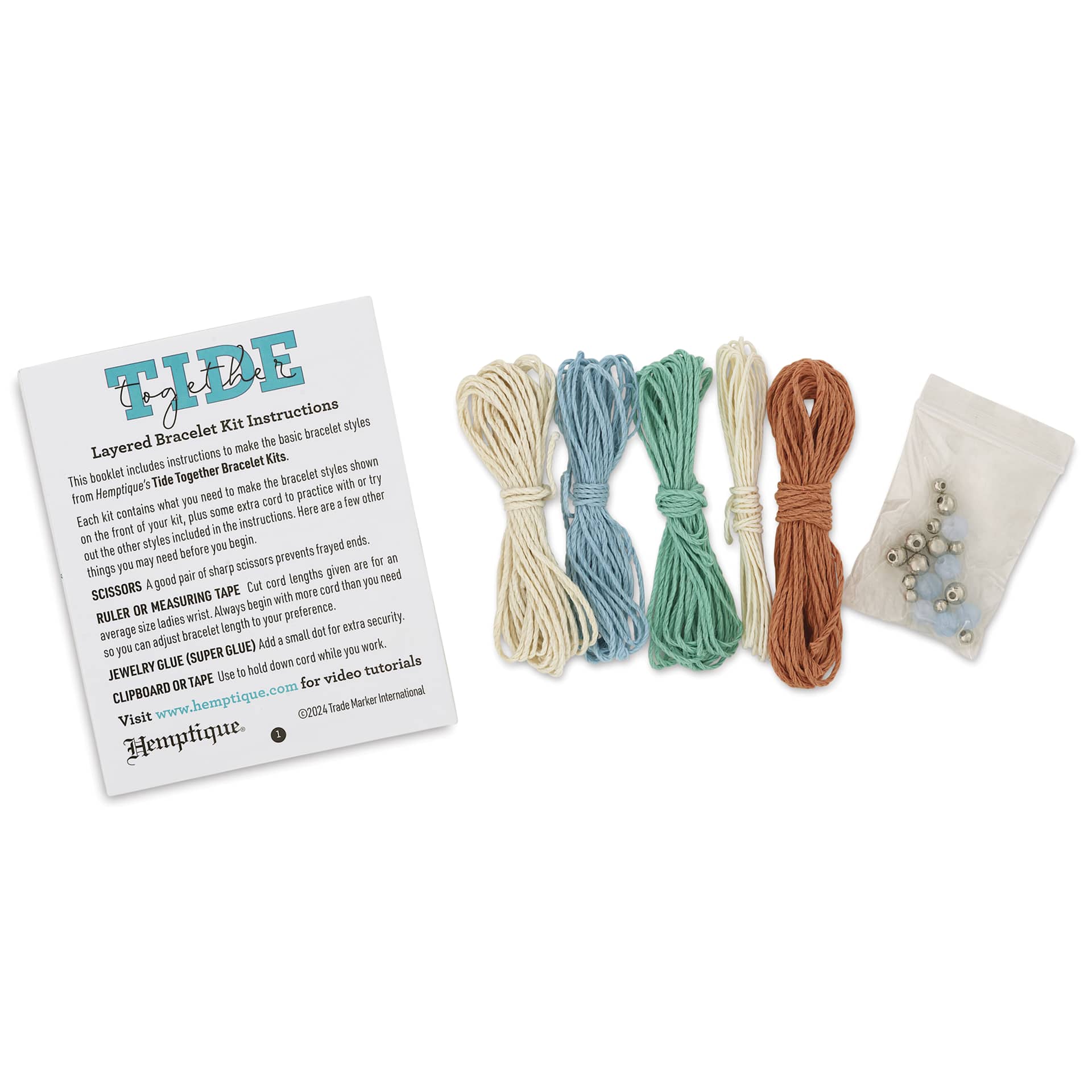 Hemptique Tide Together Layered Hemp Bracelet Kit - Bora Bora - contents