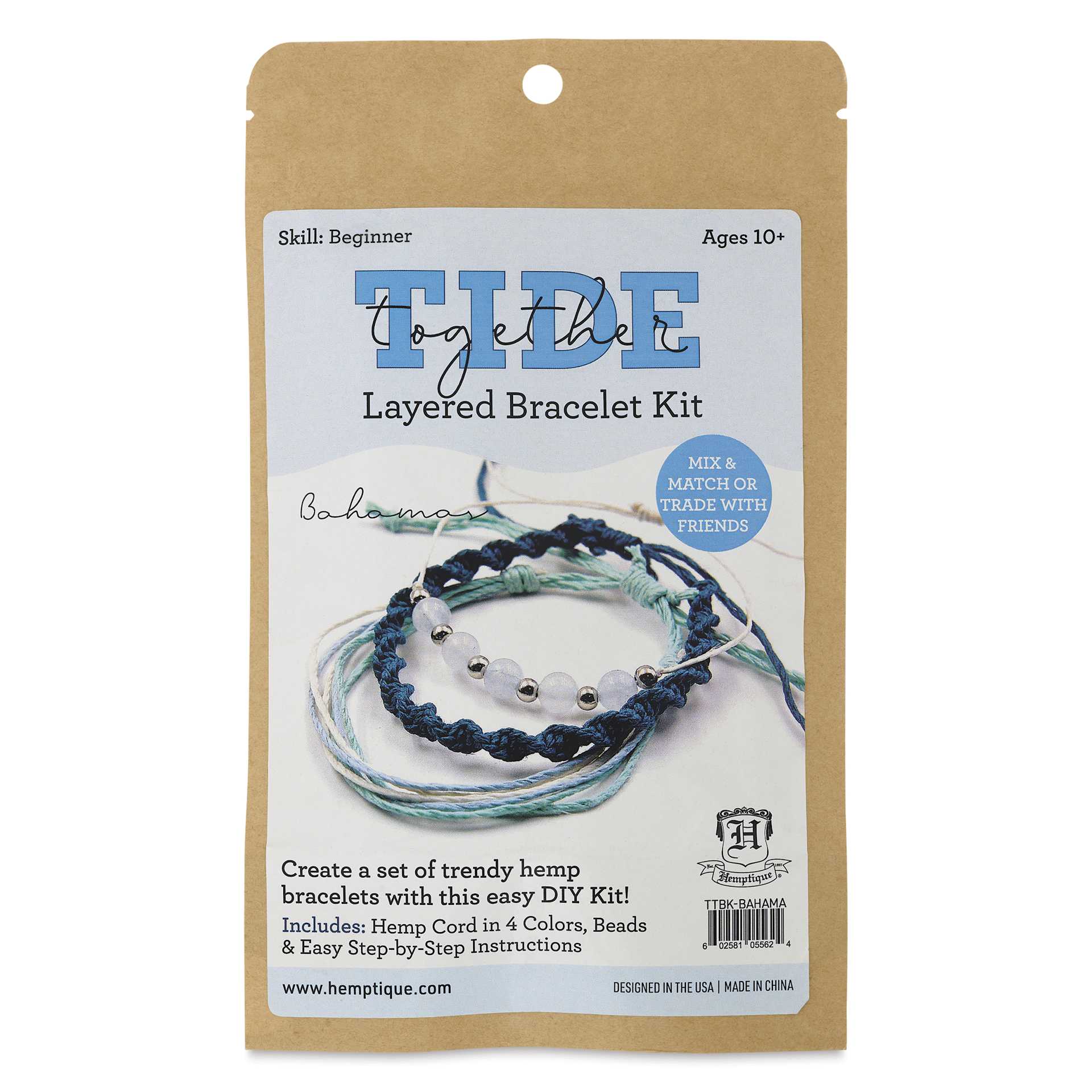 Hemptique Tide Together Layered Hemp Bracelet Kit - Bahamas - front of packaging