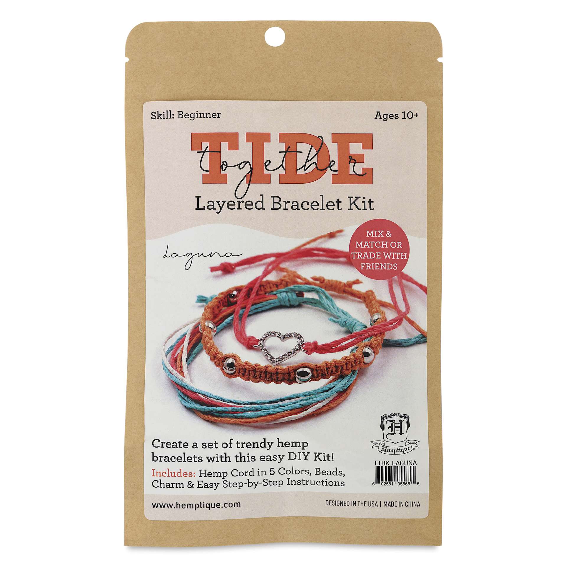Hemptique Tide Together Layered Hemp Bracelet Kit - Laguna - front of packaging