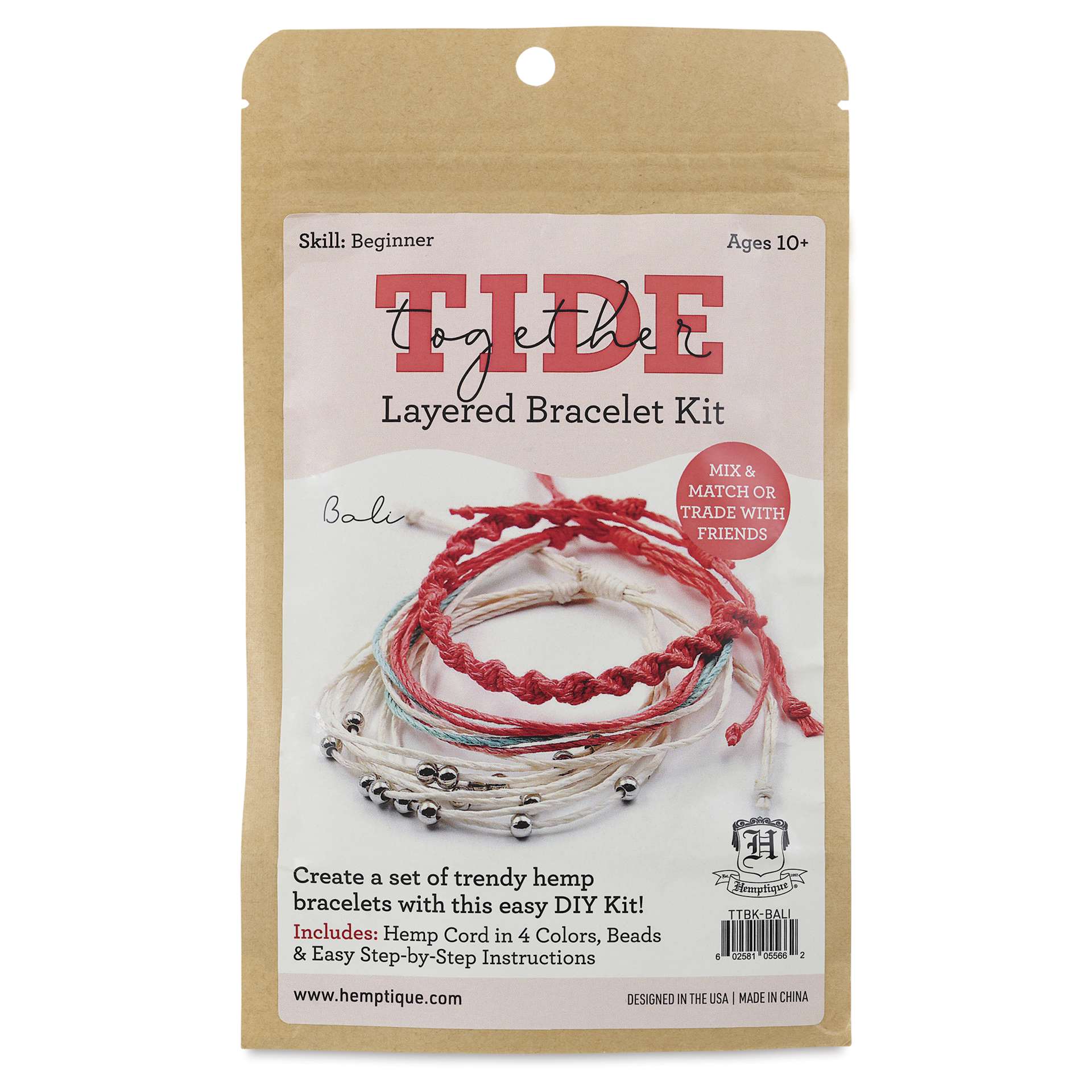 Hemptique Tide Together Layered Hemp Bracelet Kit - Bali - front of packaging