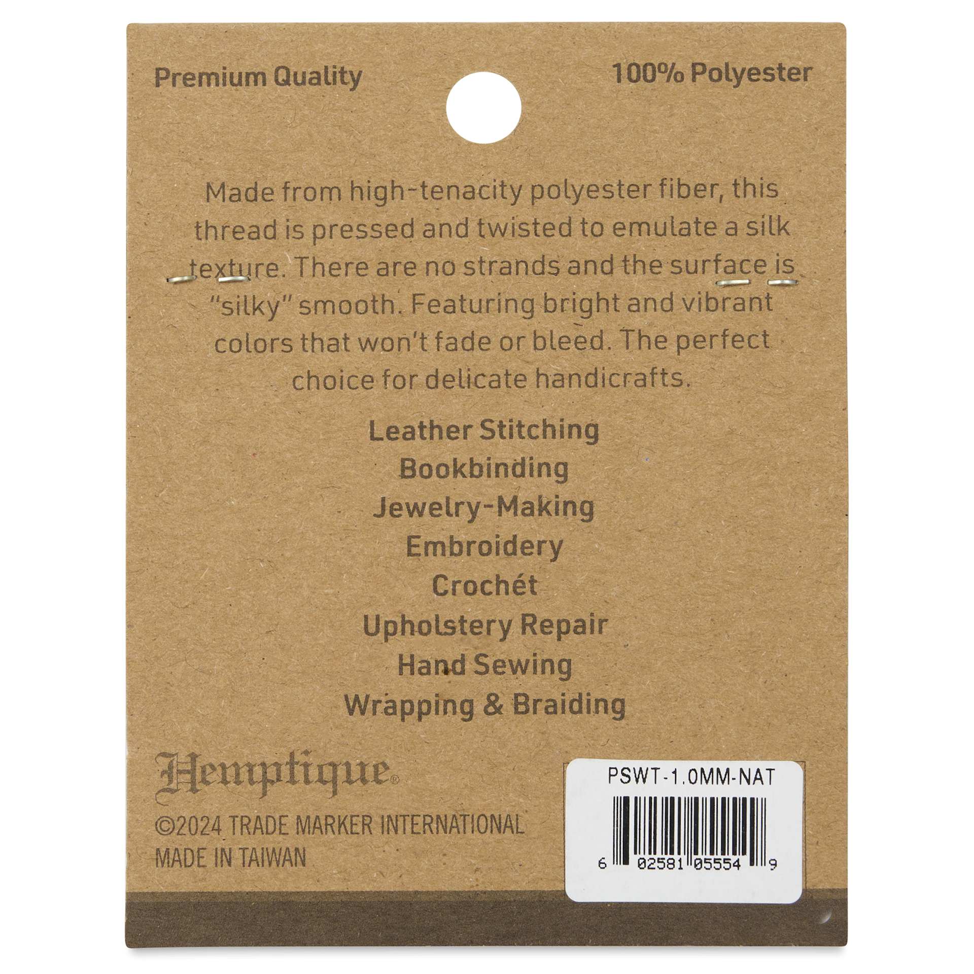 Hemptique Silky Smooth Waxed Thread - Natural, 1 mm, 25 yds - back of packaging