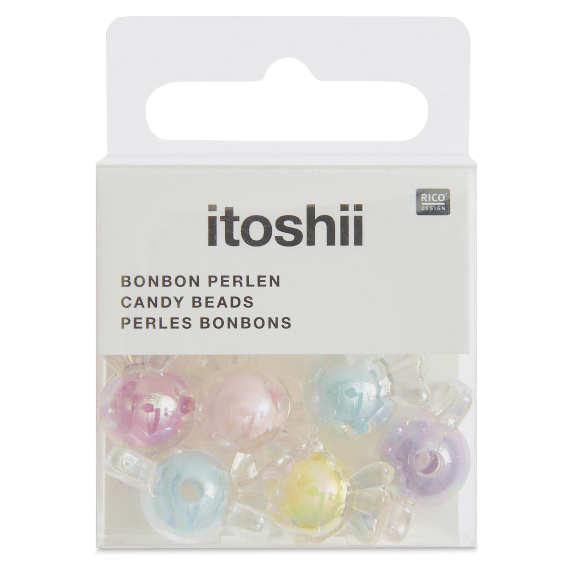 Rico Design Itoshii Plastic Candy Beads - 22 mm W x 12 mm L, Pkg of 6 - front of packaging