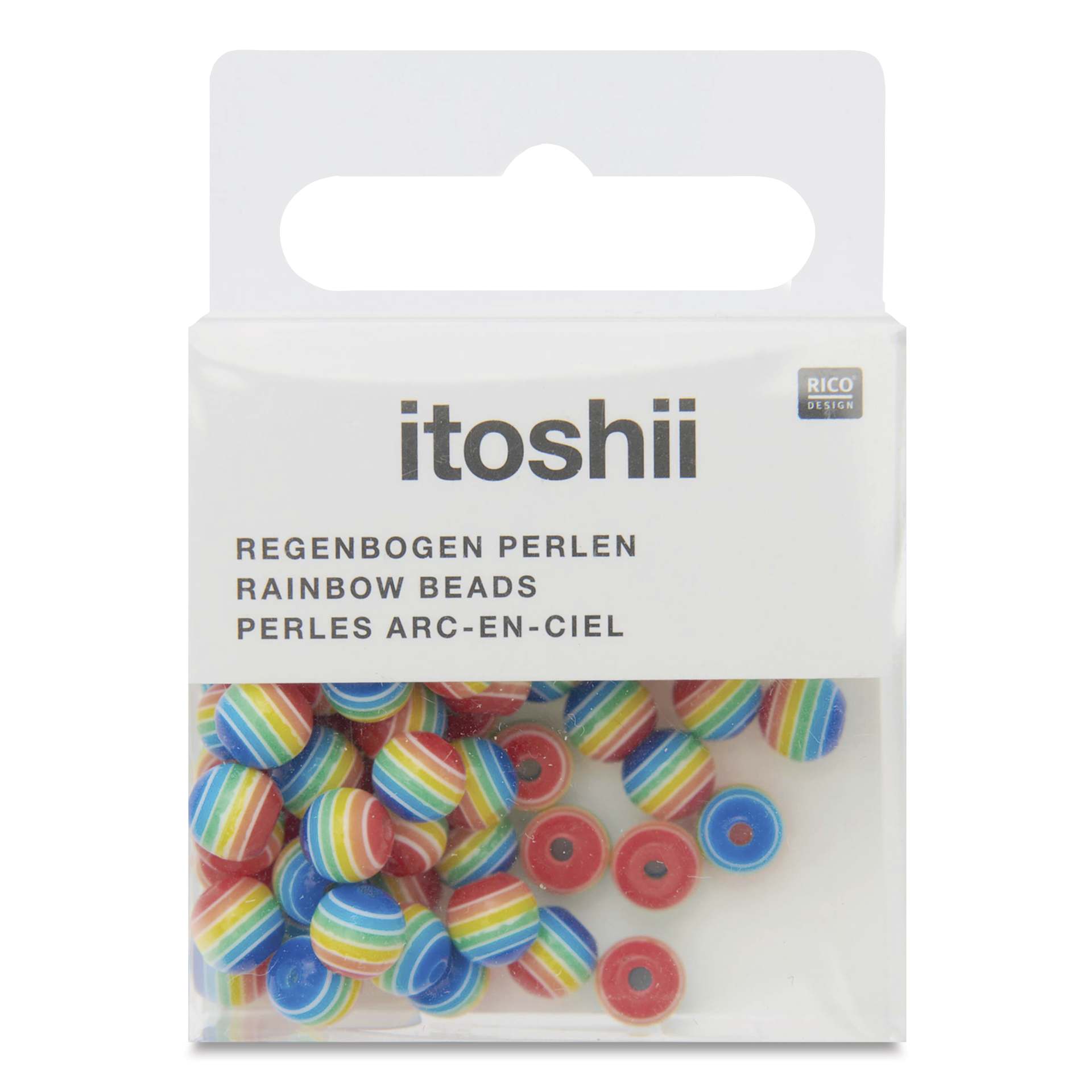 Rico Design Itoshii Plastic Beads - Pkg of 80, Rainbow Stripes, 6 mm Dia.