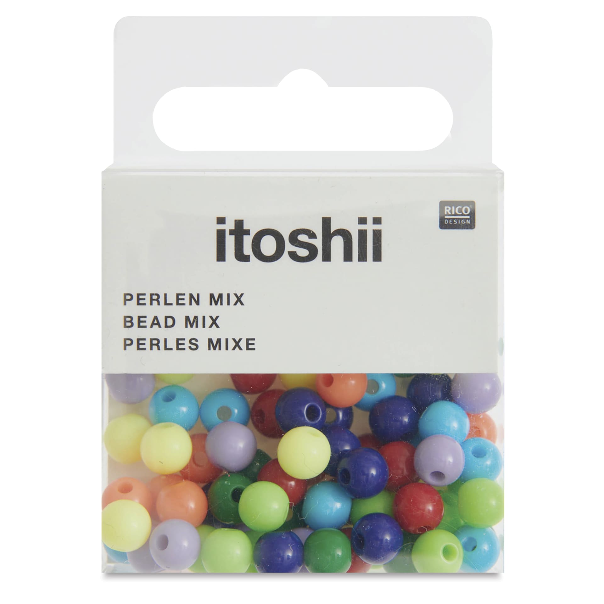 Rico Design Itoshii Plastic Beads - Pkg of 80, Classic Rainbow, 6 mm Dia.