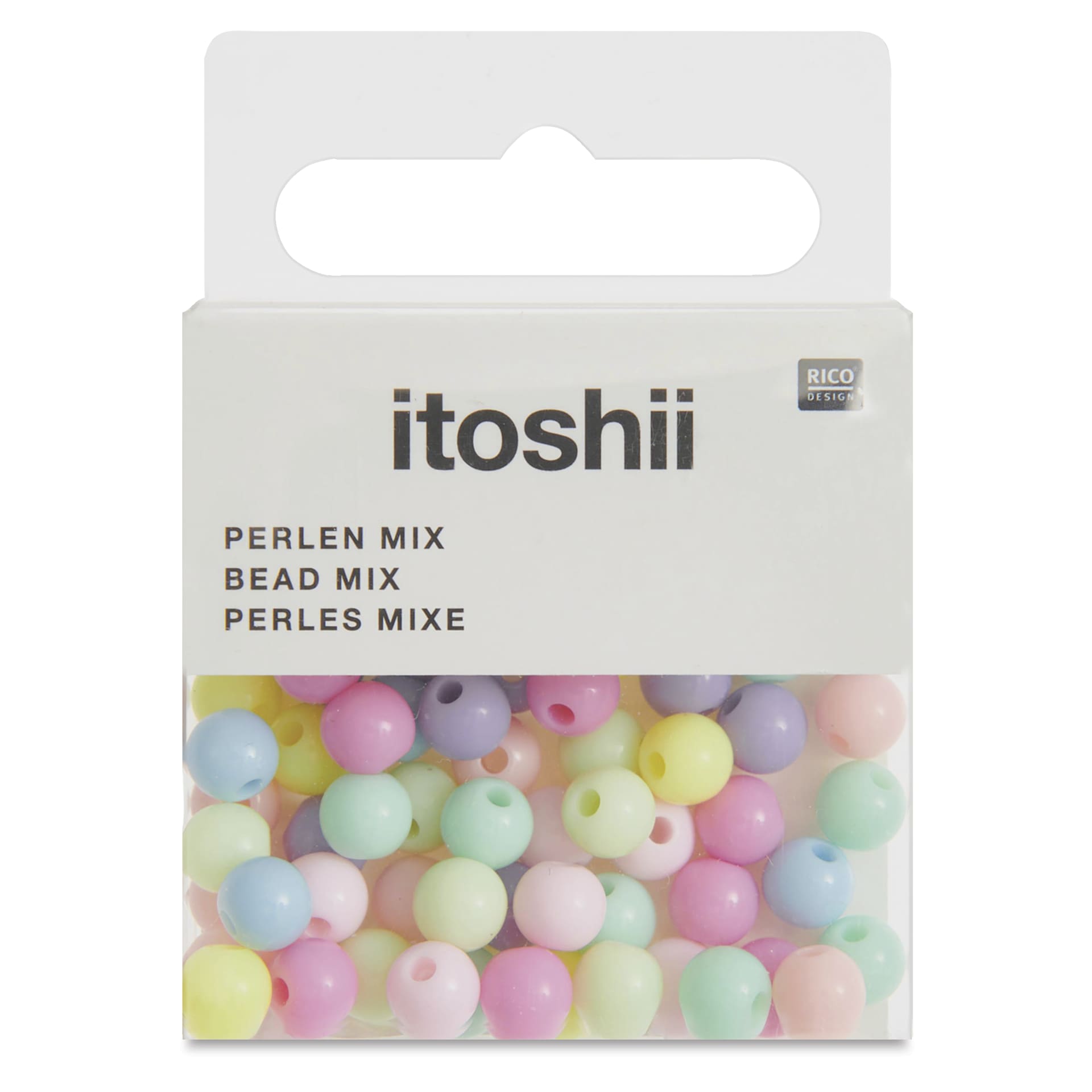 Rico Design Itoshii Plastic Beads - Pkg of 80, Rainbow Pastel, 6 mm Dia.
