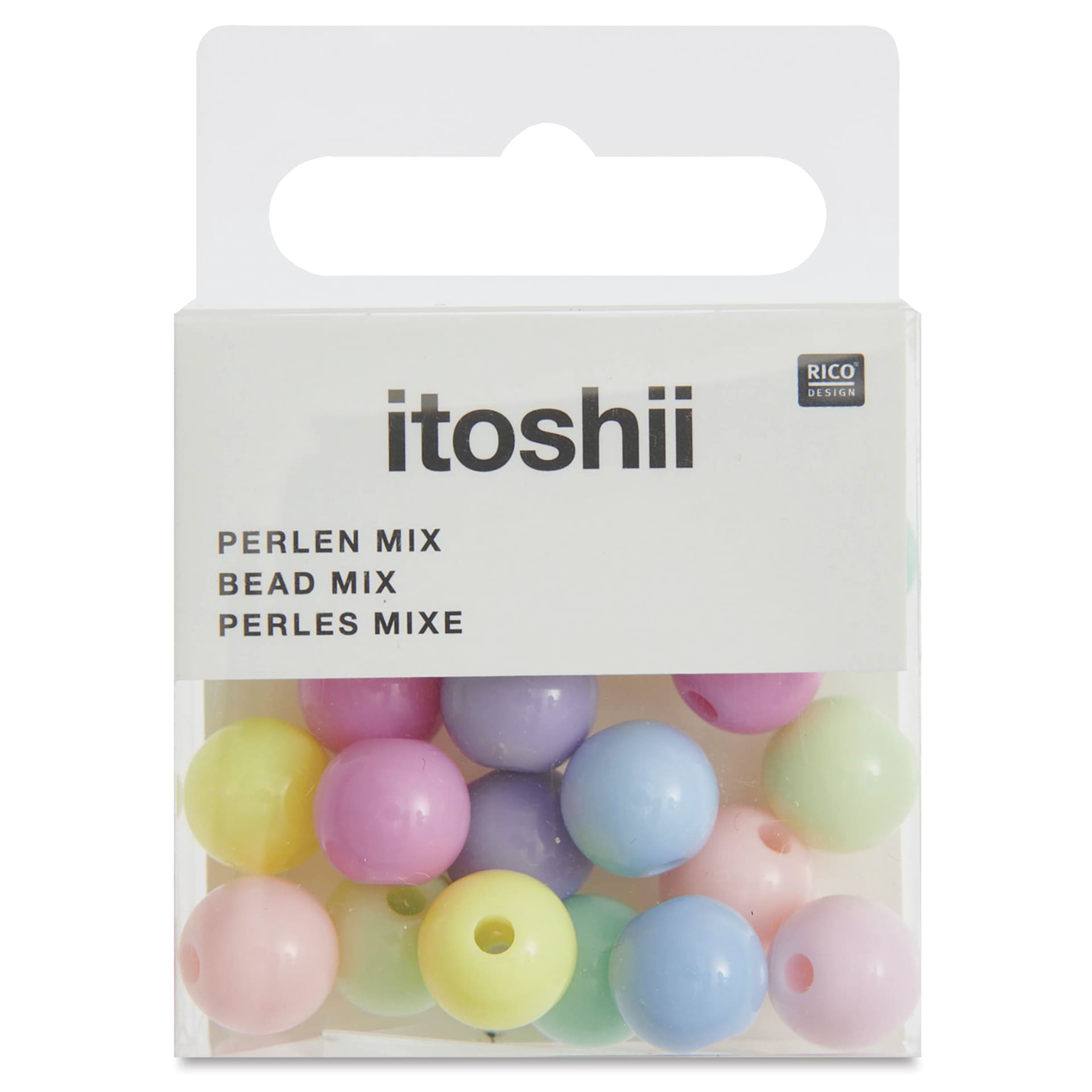 Rico Design Itoshii Plastic Beads - Pkg of 24, Rainbow Pastel, 10 mm Dia.