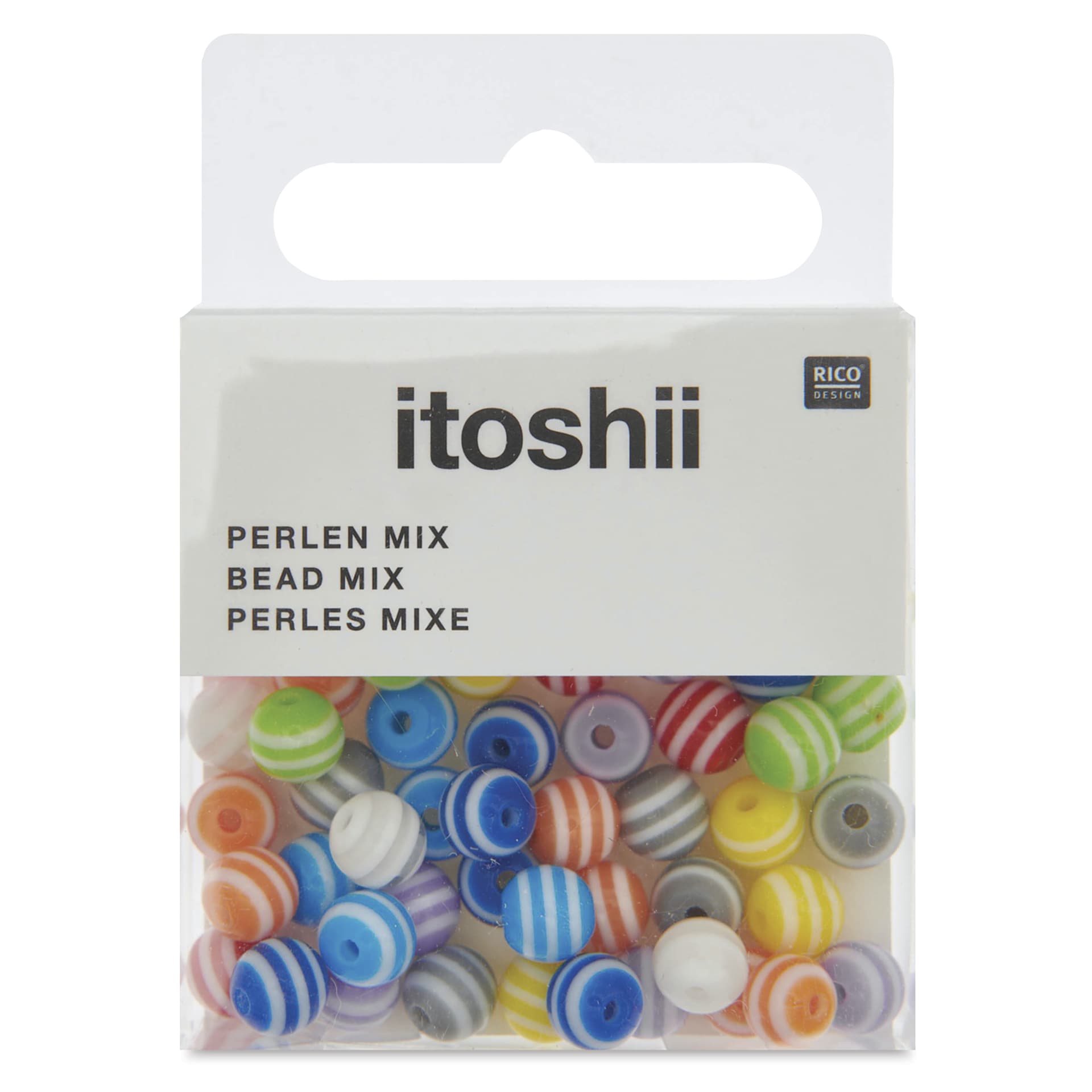 Rico Design Itoshii Plastic Beads - Pkg of 65, Multicolor Stripes, 6 mm Dia.