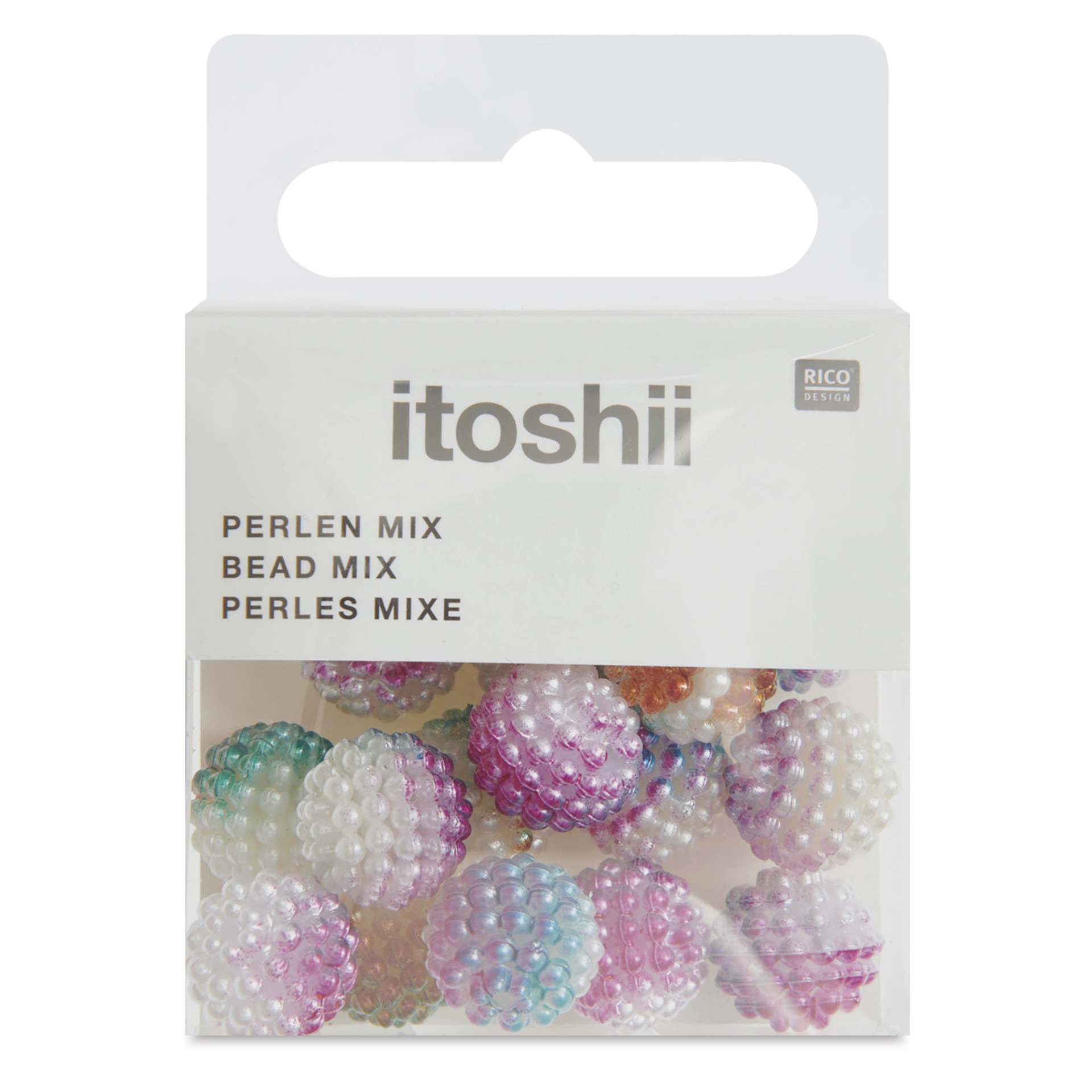 Rico Design Itoshii Plastic Bundle Beads - 11 mm, Color Gradient, Pkg of 20 - front of packaging