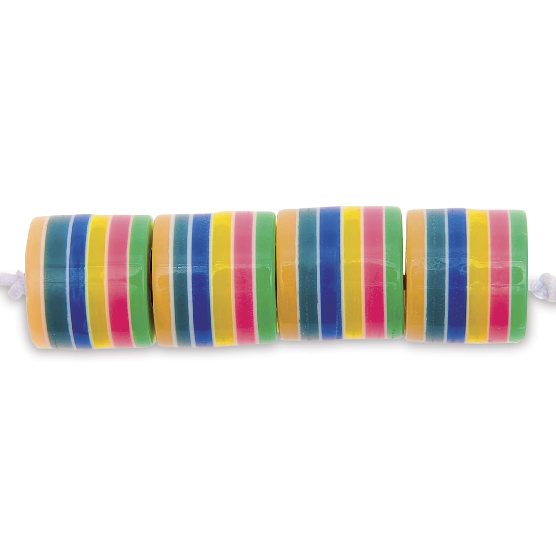 Rico Design Itoshii Plastic Beads - Rainbow Stripes, 10 mm W x 9 mm Dia.