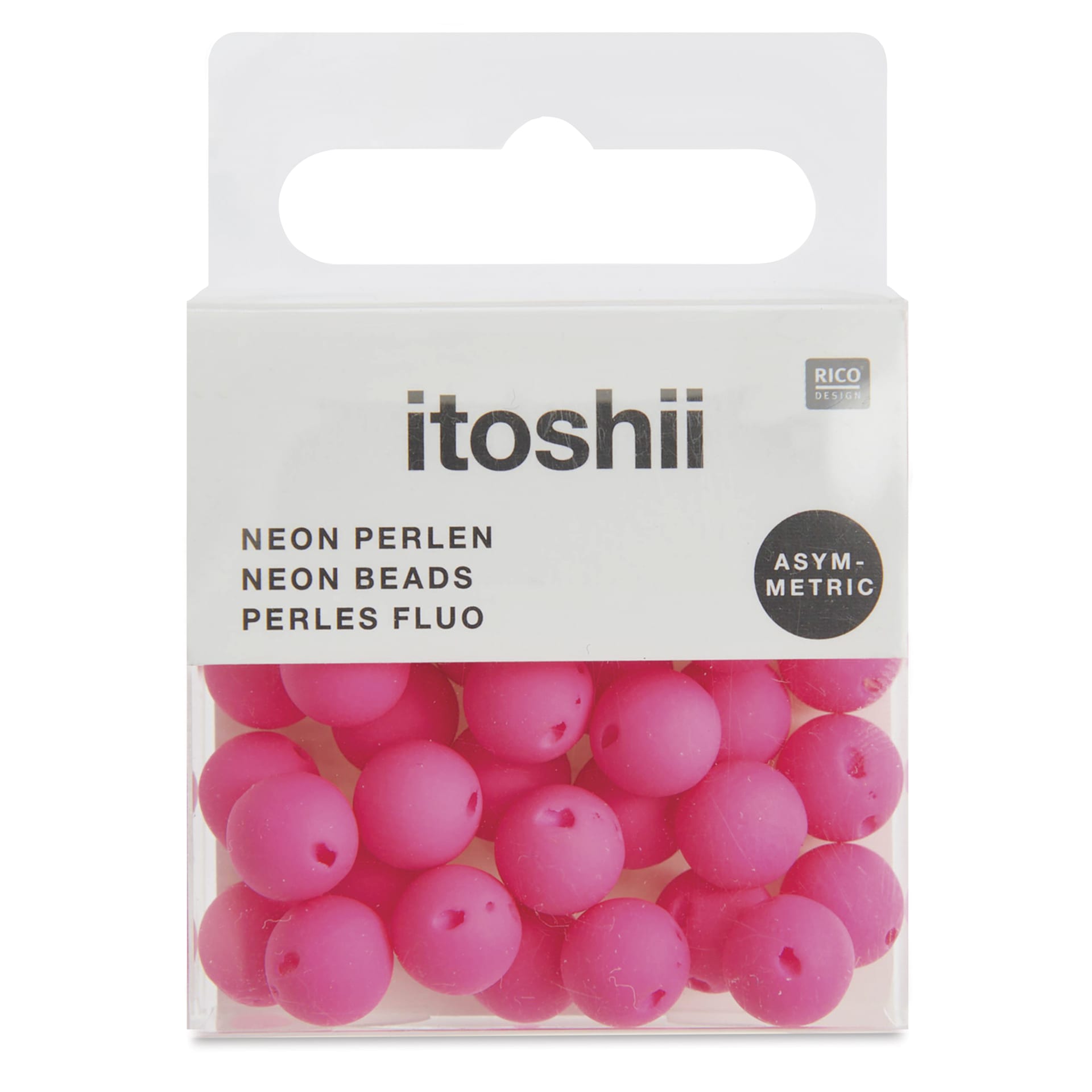 Rico Design Itoshii Plastic Beads - Asymmetrical, Pkg of 40, Neon Pink, 8 mm Dia.