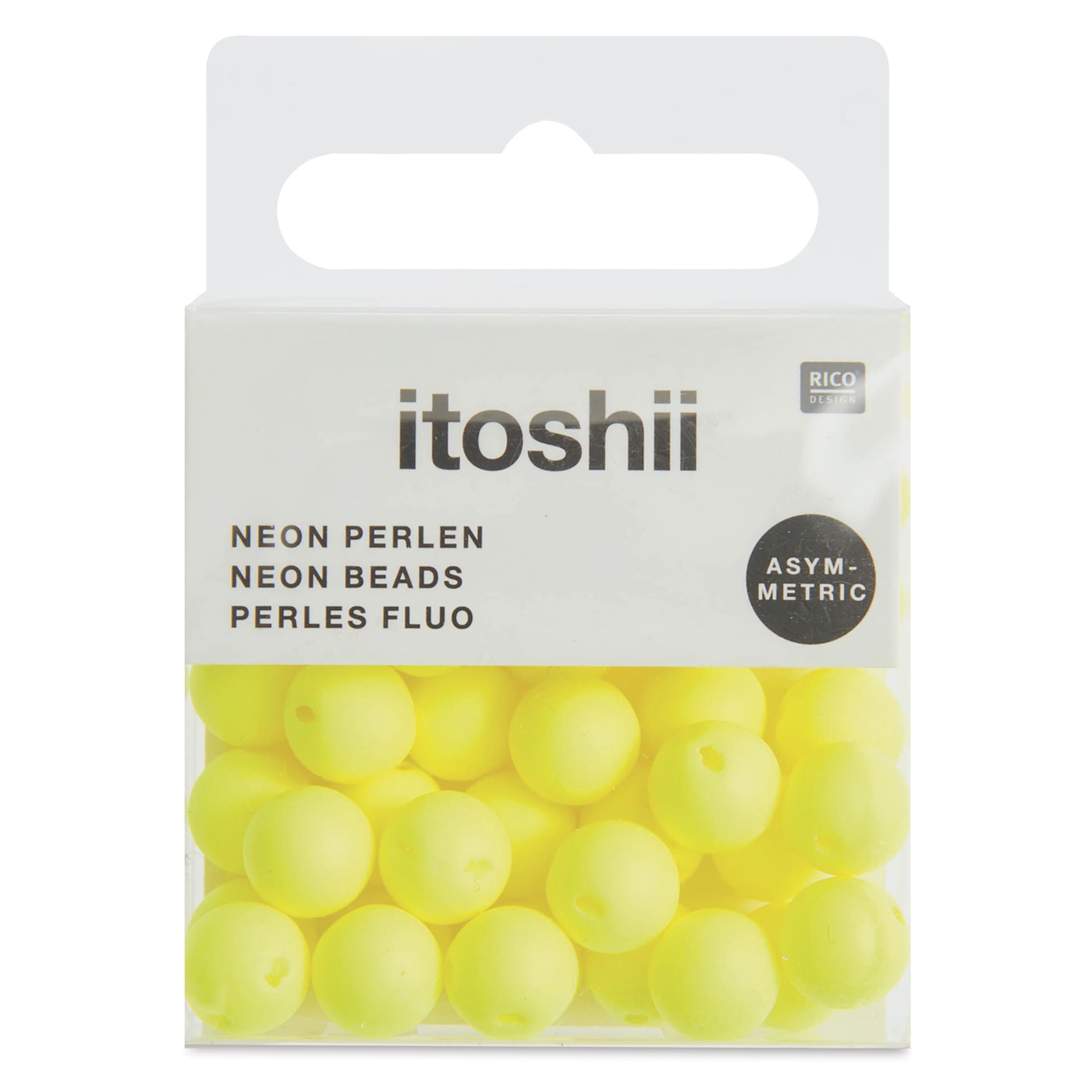 Rico Design Itoshii Plastic Beads - Asymmetrical, Pkg of 40, Neon Yellow, 8 mm Dia.