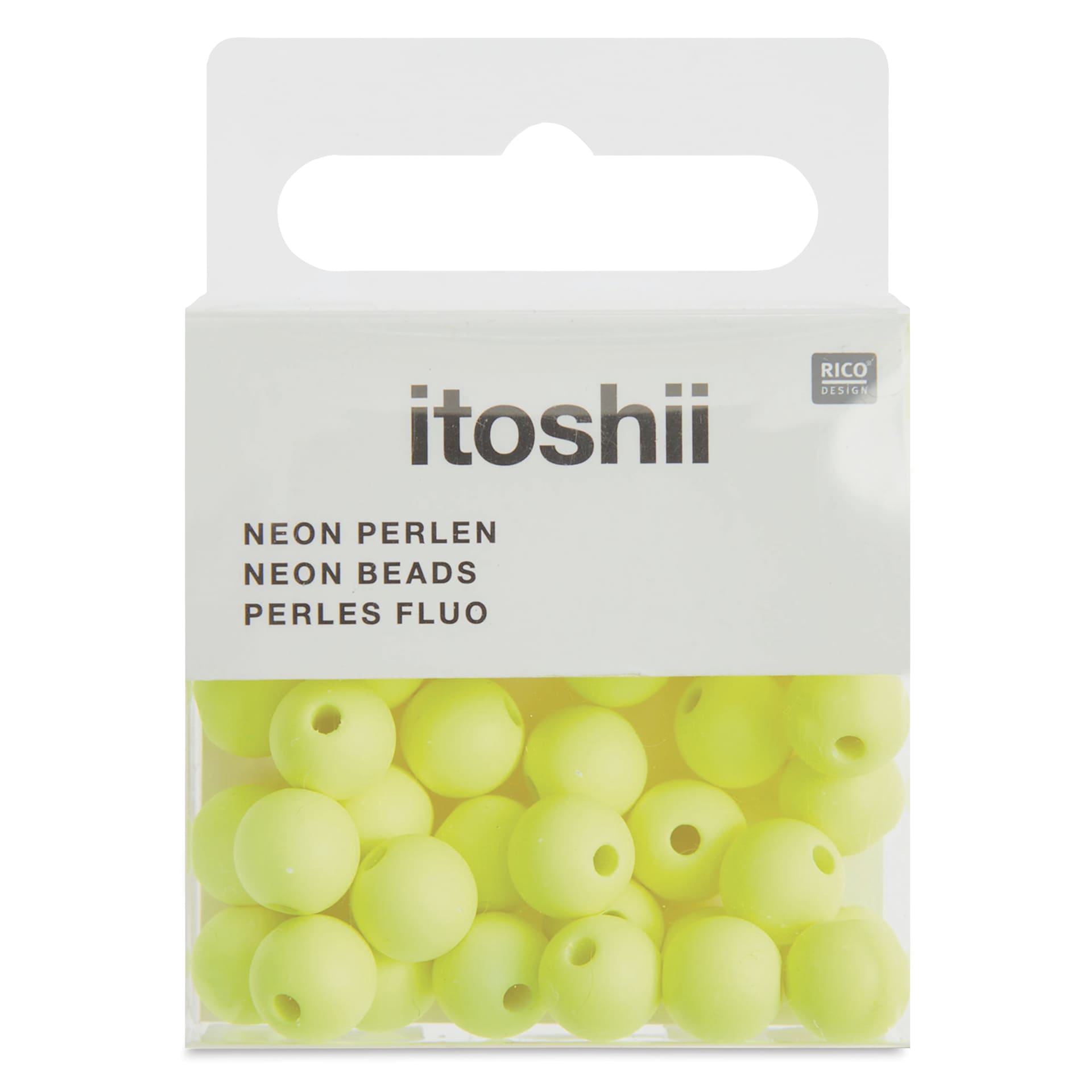 Rico Design Itoshii Plastic Beads - Pkg of 40, Neon Yellow, 8 mm Dia.