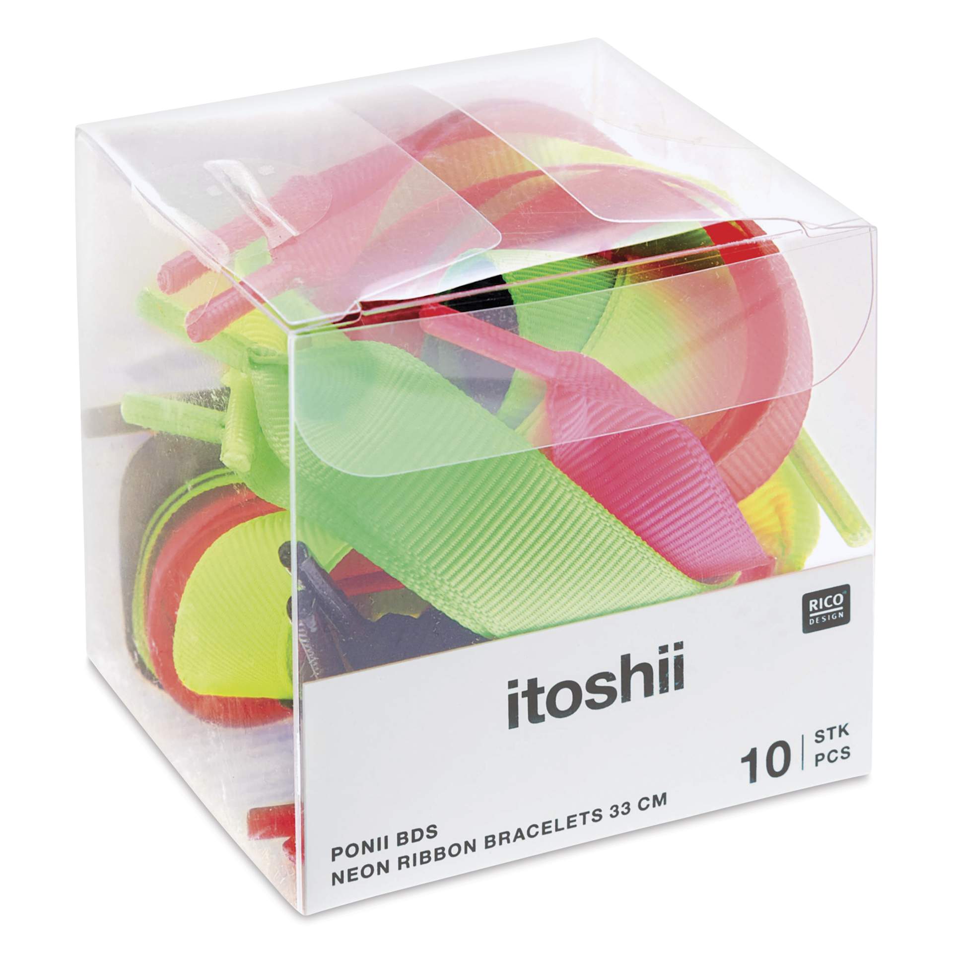 Rico Design Grosgrain Ribbon Bracelets - Neon, Set of 10 - front of packaging