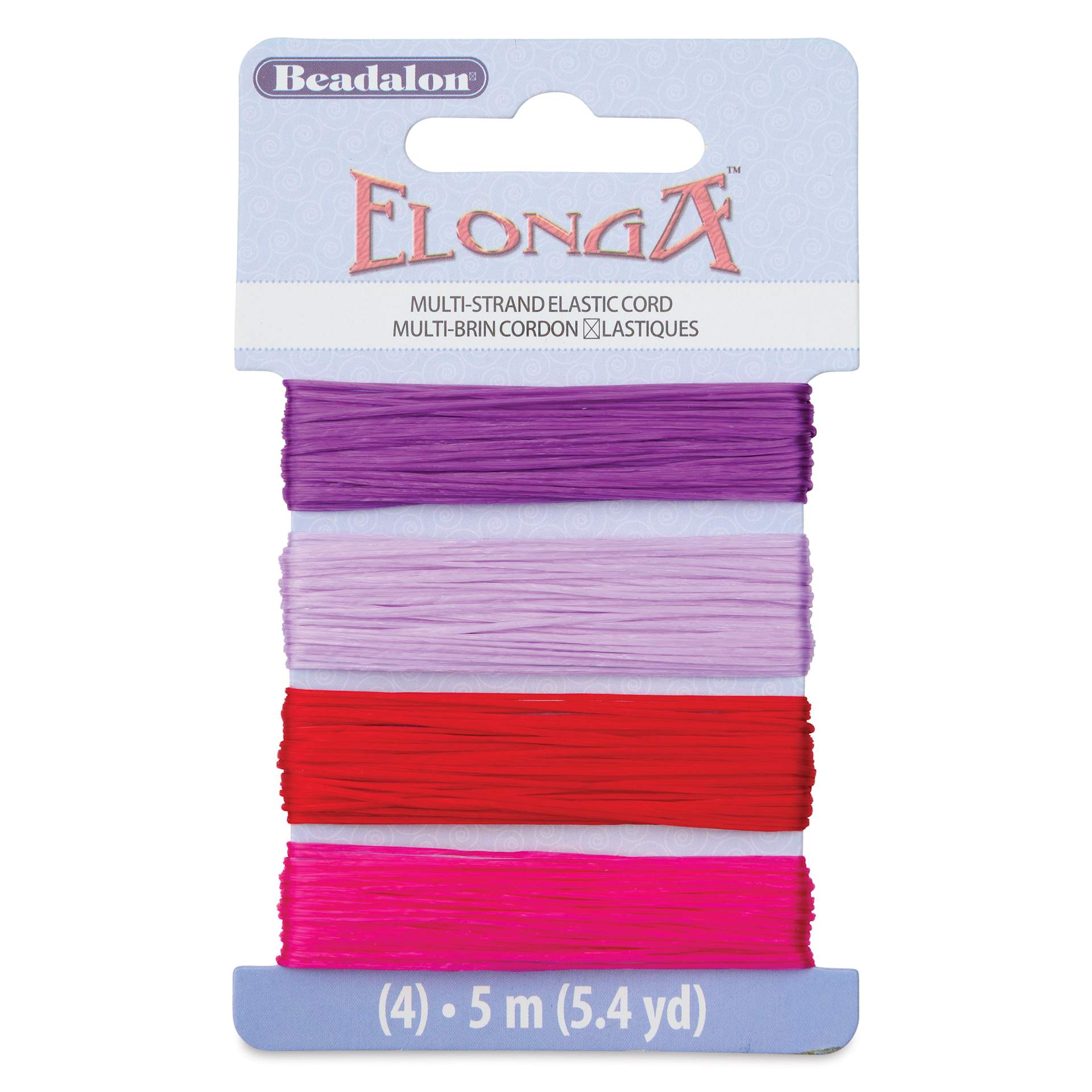 Beadalon Elonga Elastic Cord - Card 2, Set of 4 Strands, Assorted Colors, 5 m, 0.7 mm Dia. - front of card