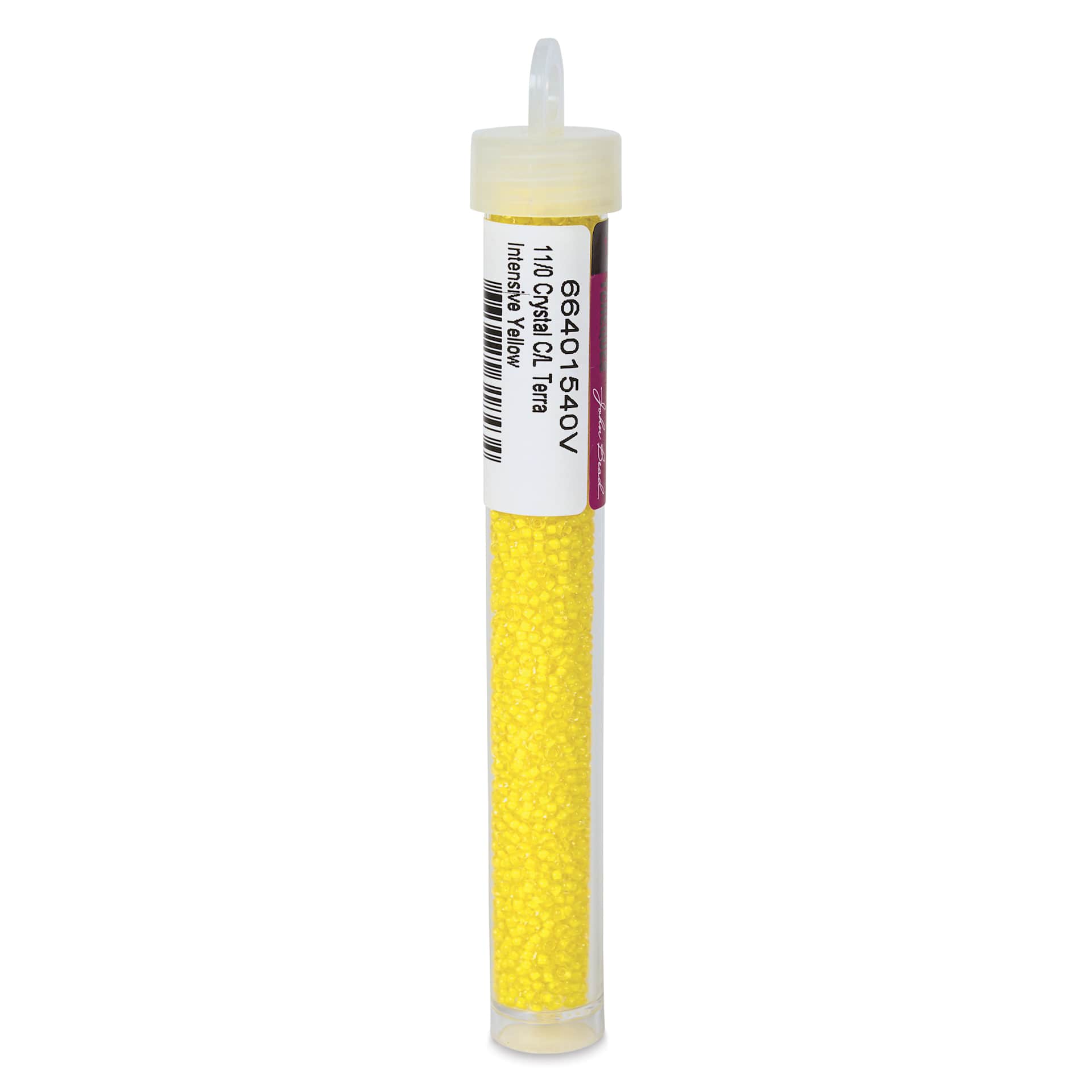 John Bead Terra Intensive Lining Czech Glass Seed Beads - 11/0, Yellow, 23 g - side of vial
