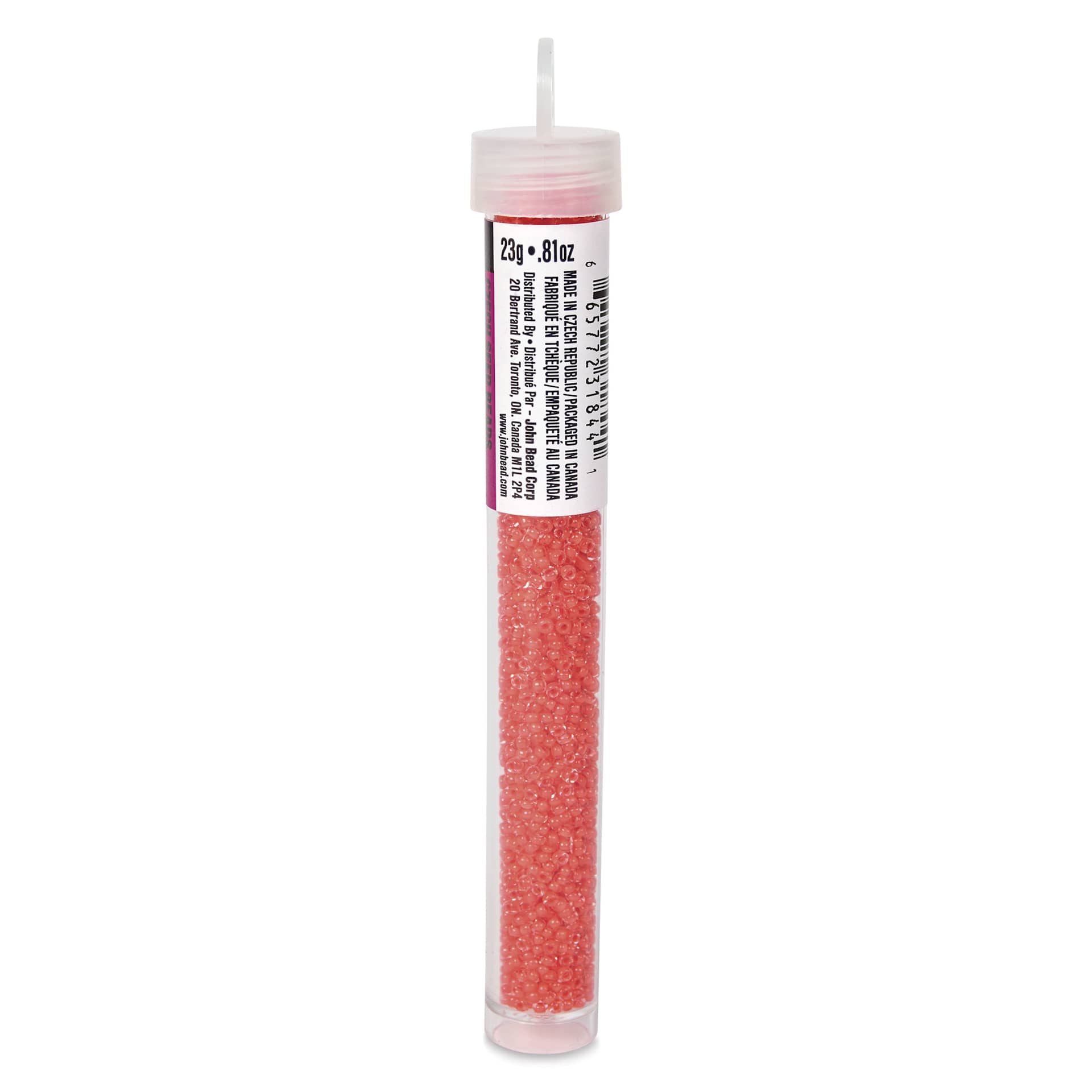 John Bead Terra Intensive Lining Czech Glass Seed Beads - 11/0, Orange, 23 g - side