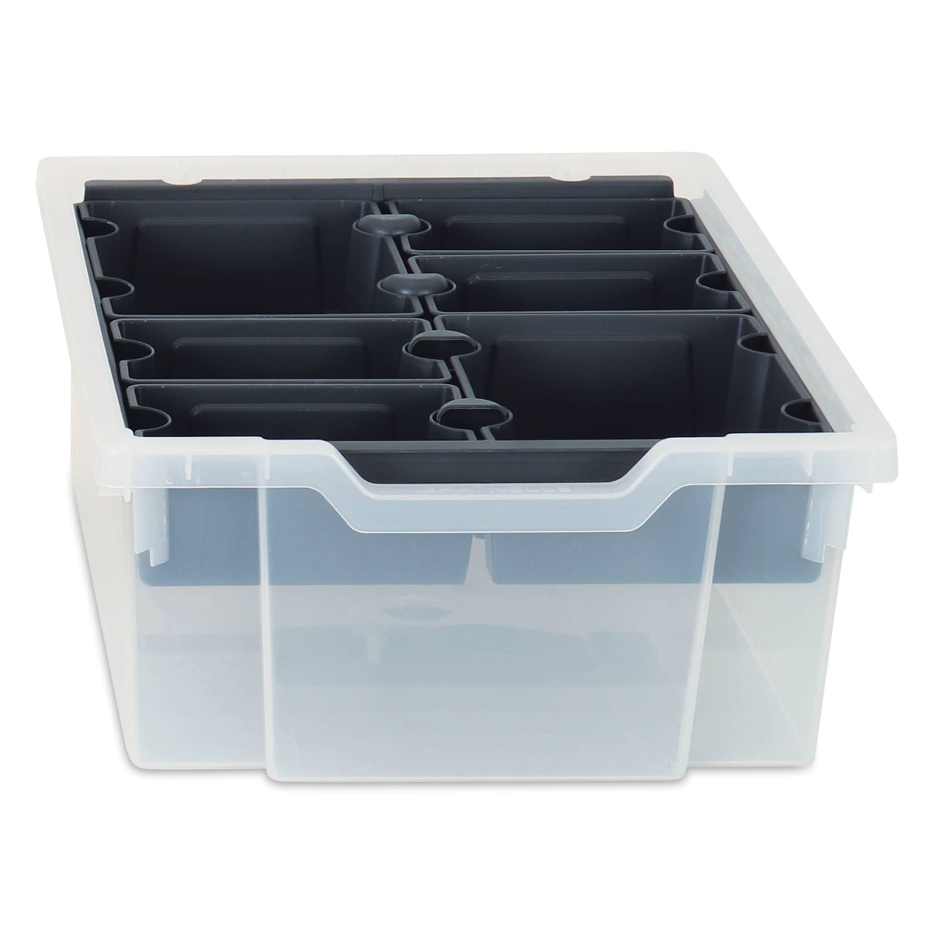 Gratnells SortED Tray Inserts - Charcoal, Set of 52 (example of tray insert combination, translucent tray not included)