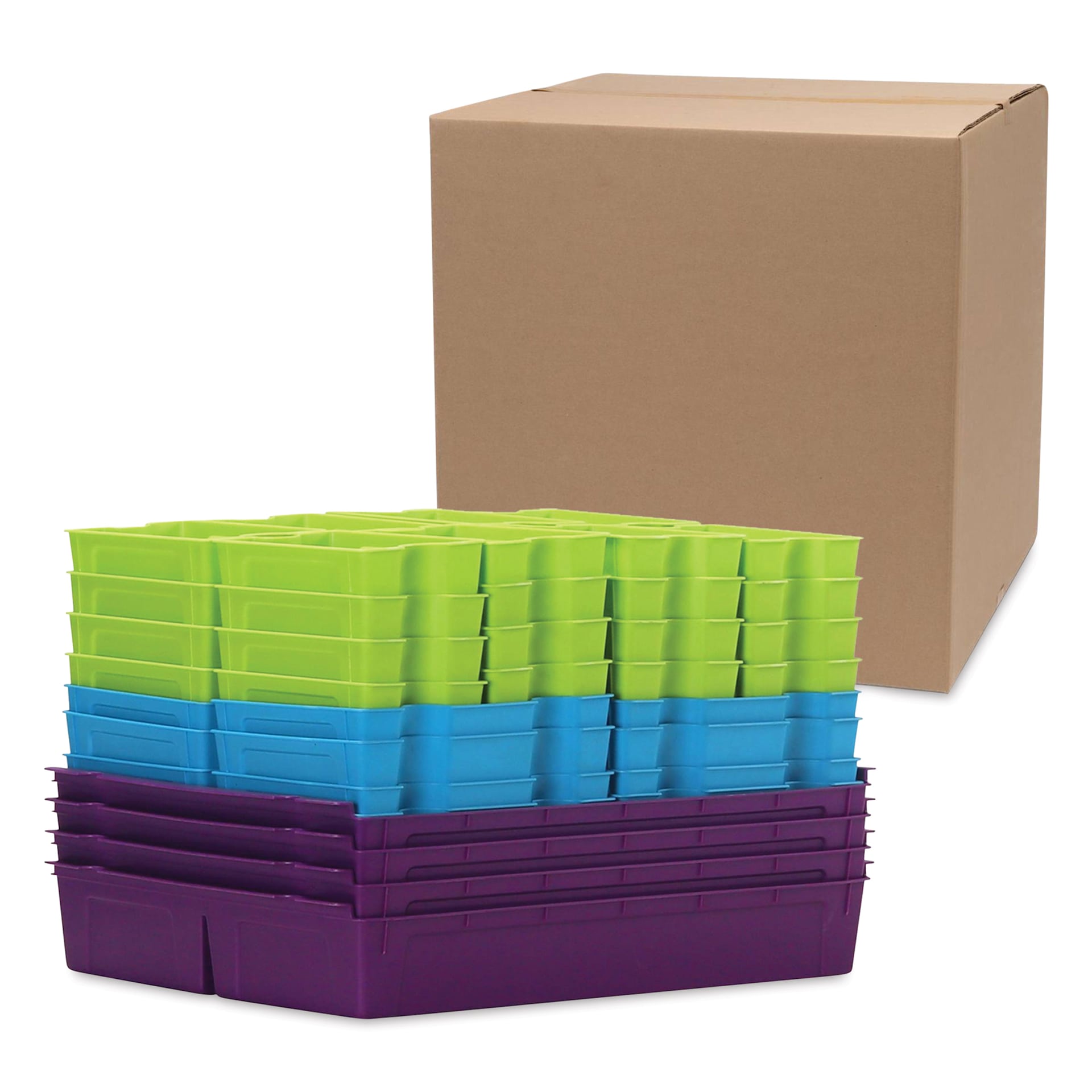 Gratnells Sorted Tray Inserts - Bright, Set of 52 (all trays stacked, outside of box)
