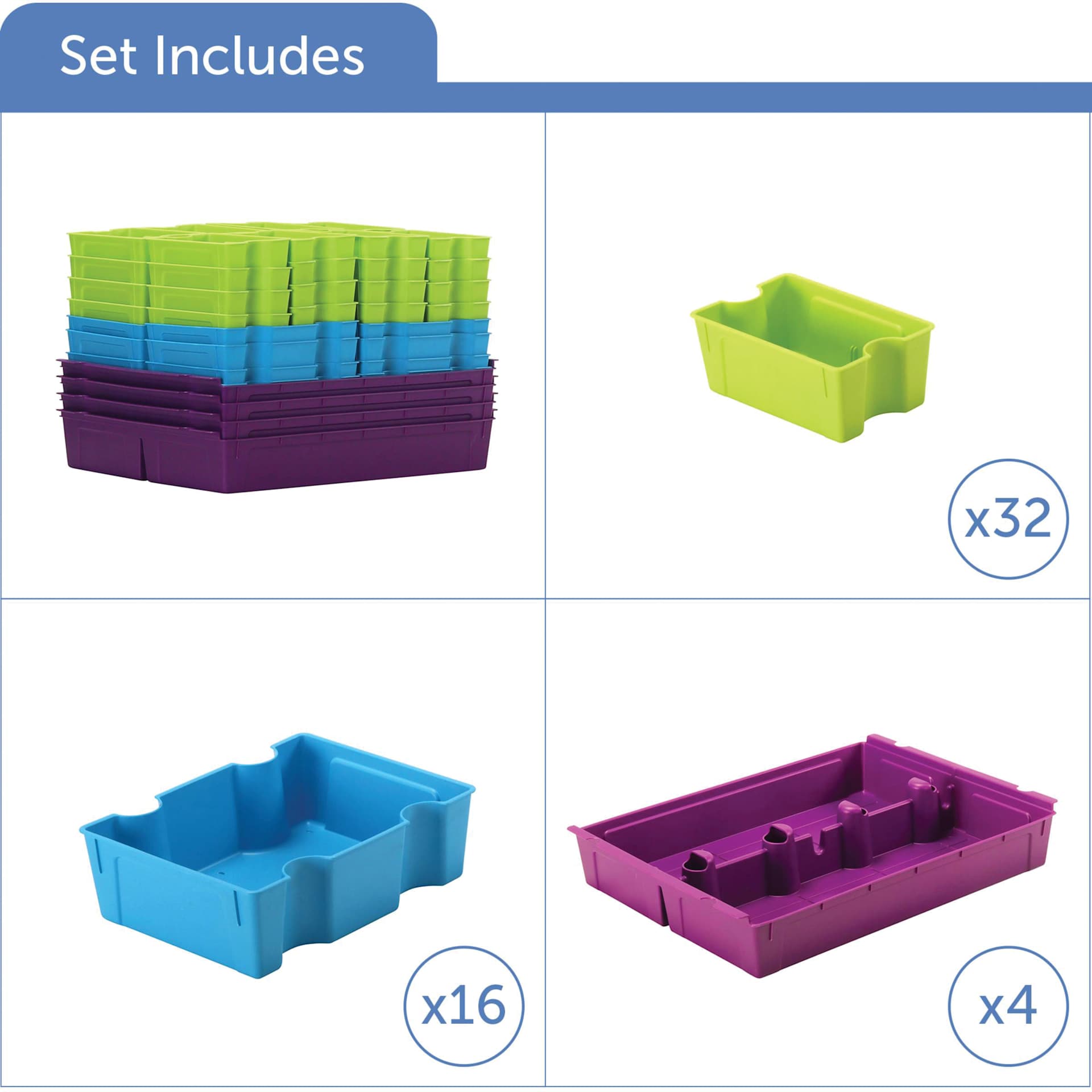 Gratnells Sorted Tray Inserts - Bright, Set of 52 (tray insert sizes and quantites)