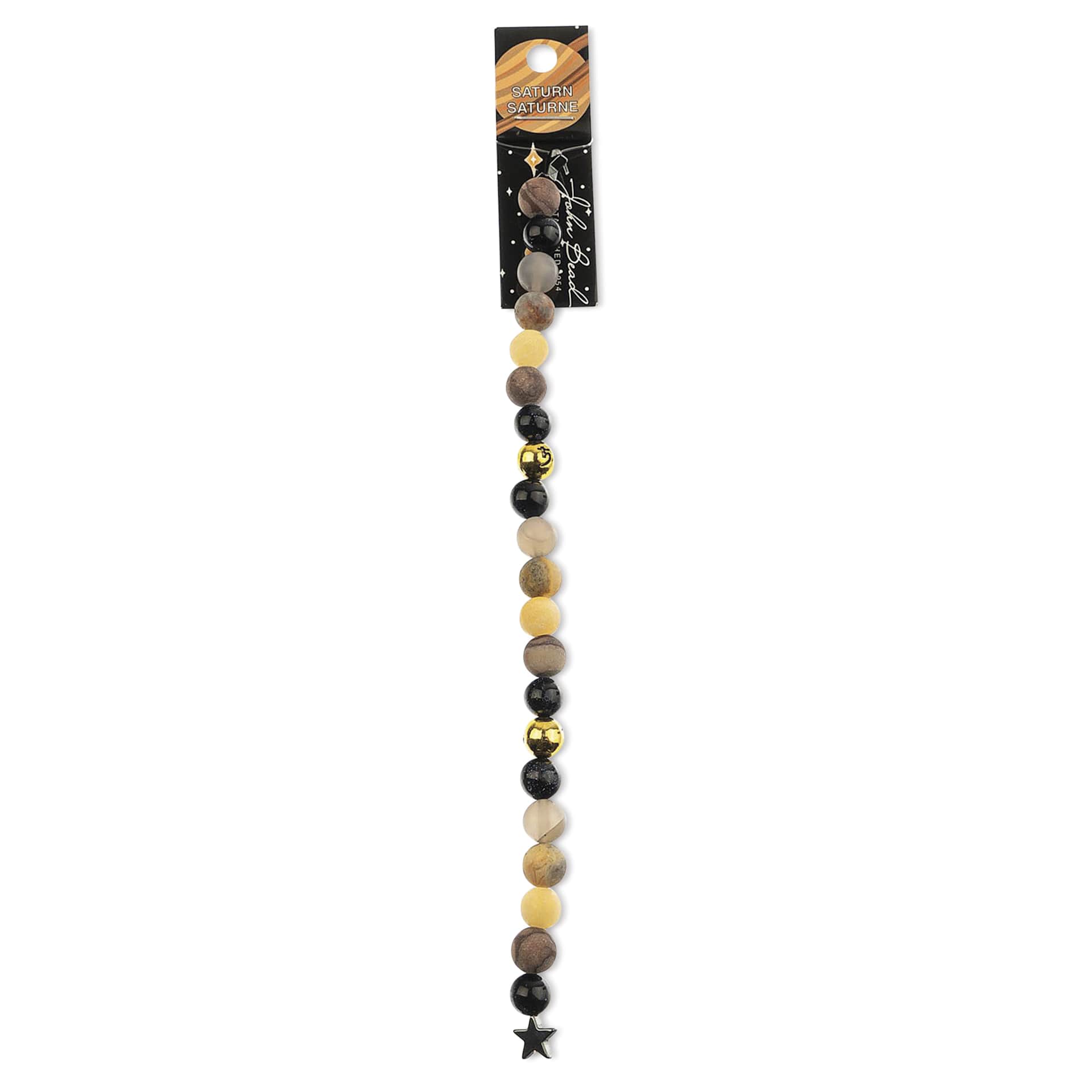 John Bead Solar System Glass Bead Strand - Saturn, 7", 8 mm Dia.