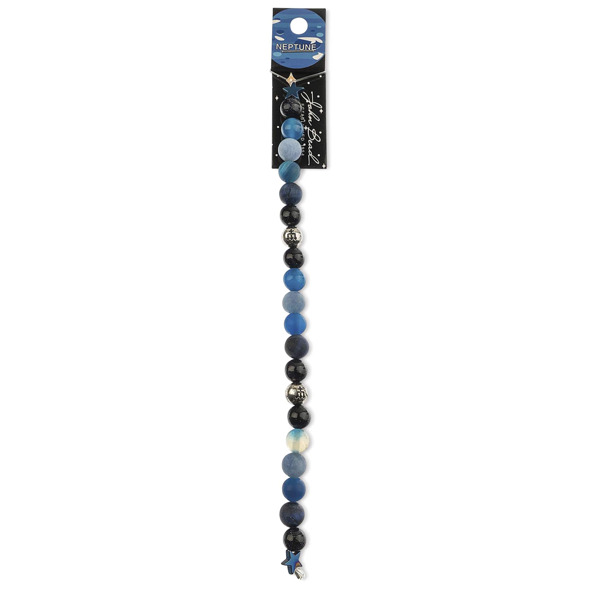 John Bead Solar System Glass Bead Strand - Neptune, 7", 8 mm Dia.
