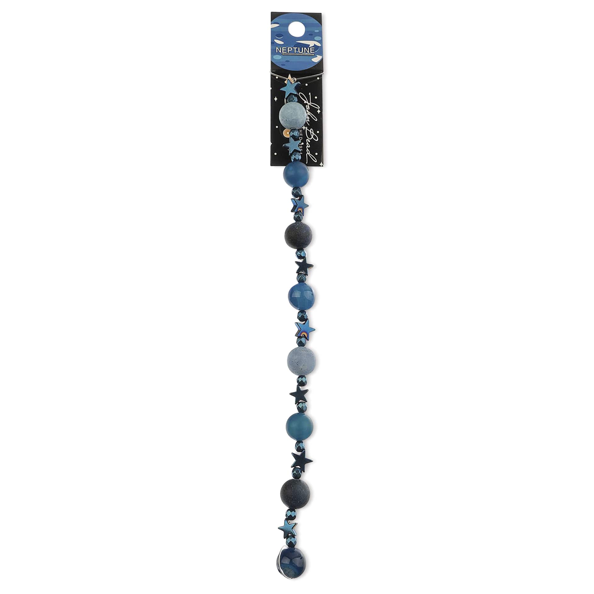 John Bead Solar System Glass Bead Strand - Neptune, 7", 10 mm Dia.