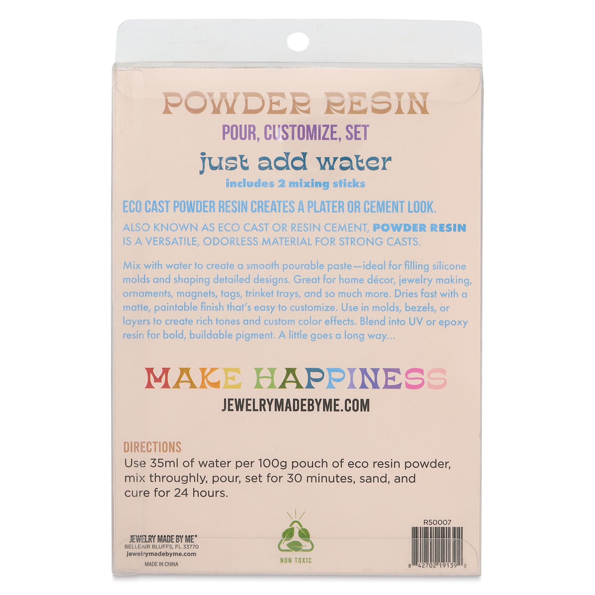 Jewelry Made By Me Eco Cast Powder Resin - 100 g back of packaging with instructions