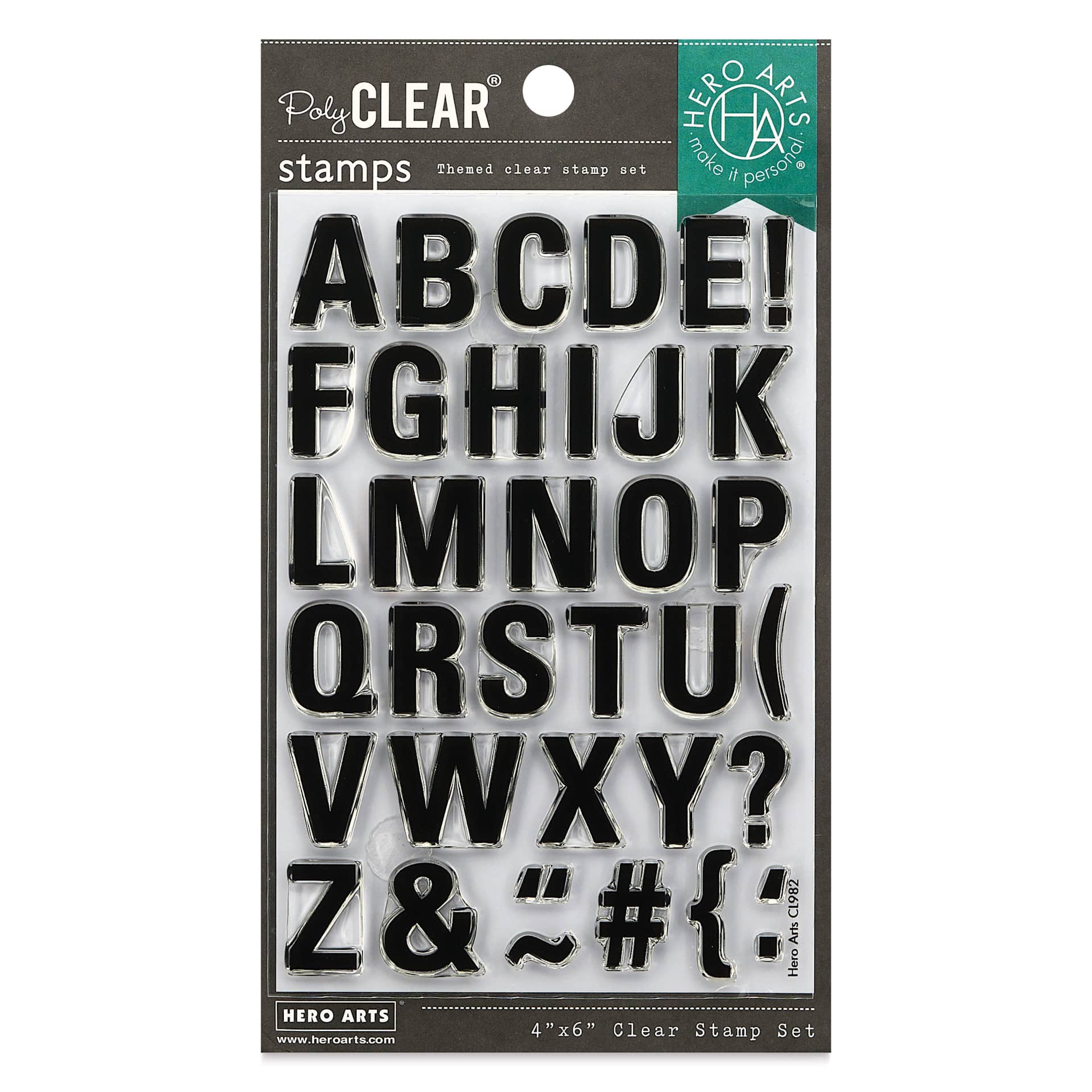 Hero Arts Luggage Tag Alphabet Clear Stamp Set - Set of 35 front of packaging