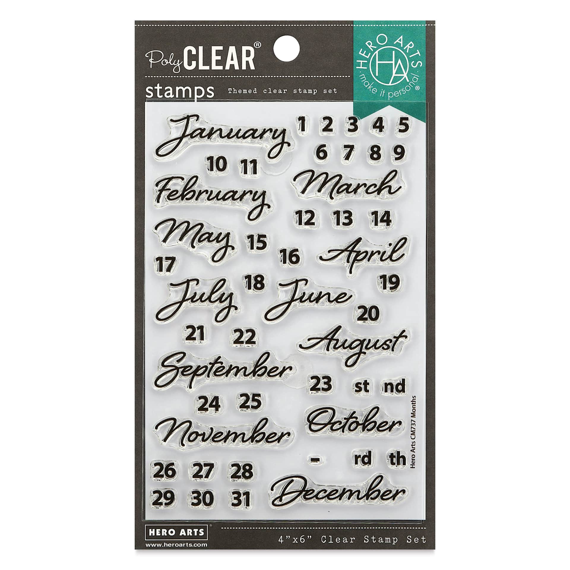 Hero Arts Planner Clear Stamp Set - Months, 4" X 6" front of packaging