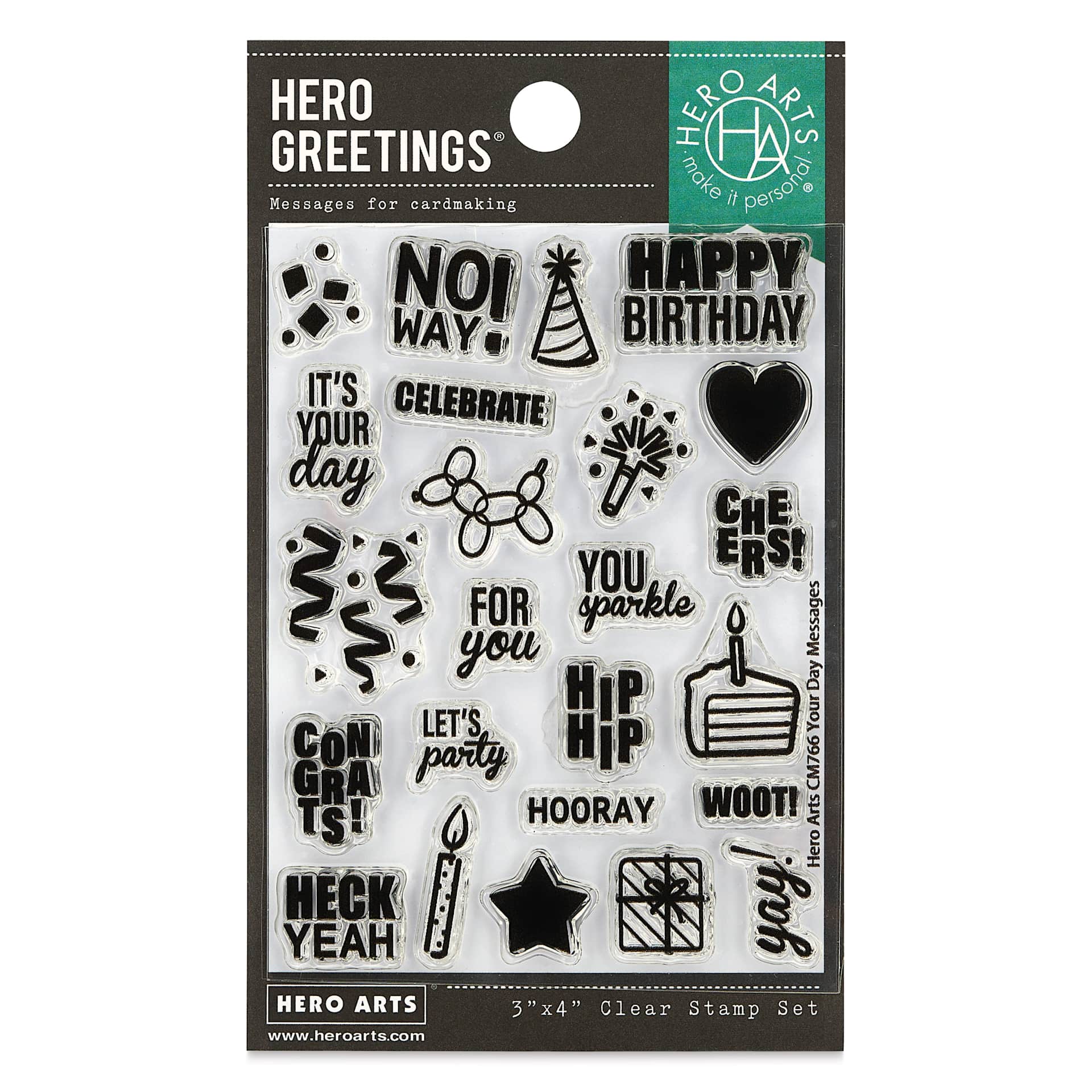 Hero Arts Messages and Sentiments Clear Stamp Set - Pkg of 24, Your Day Messages front of packaging