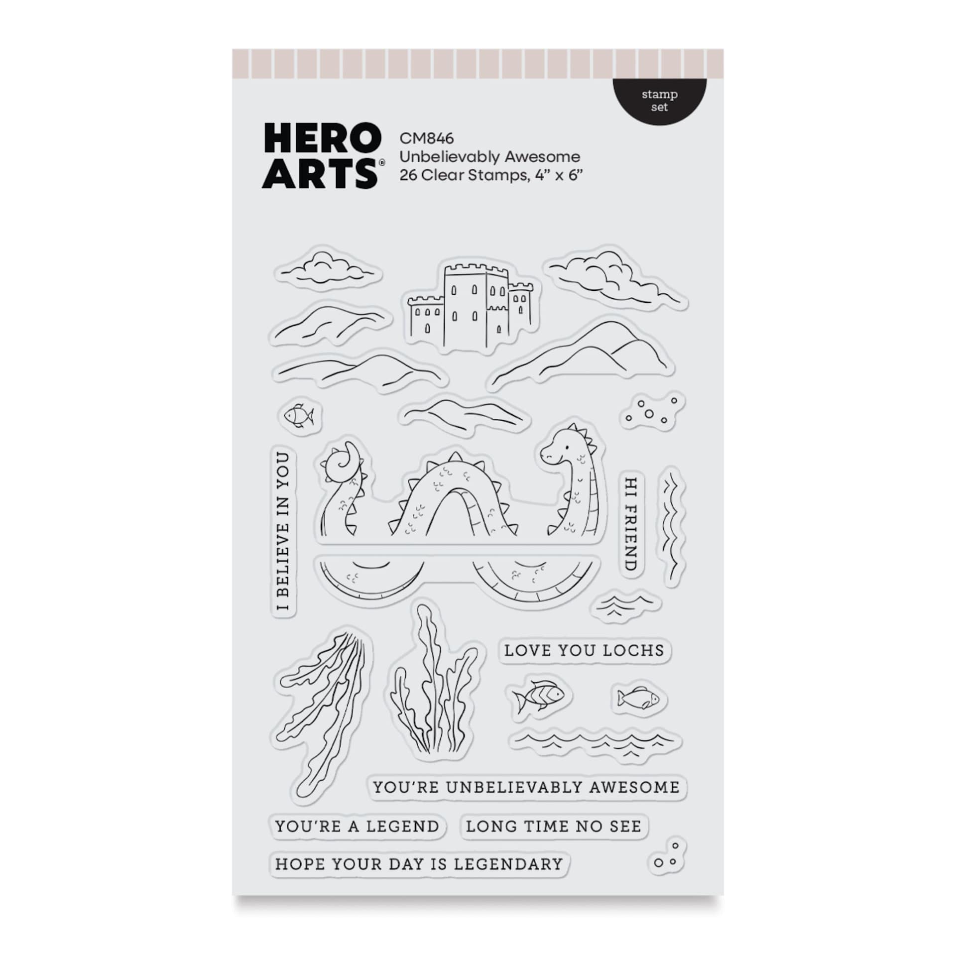 Hero Arts Unbelievably Awesome Clear Stamp Set front of packaging