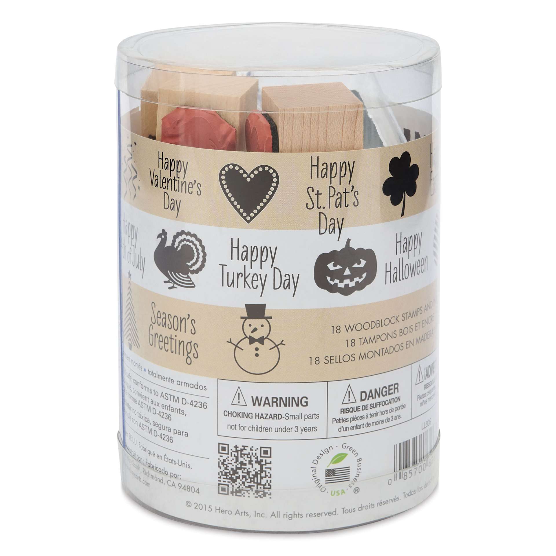 Hero Arts A Year of Holidays Woodblock Ink ‘n’ Stamps Set, back of packaging