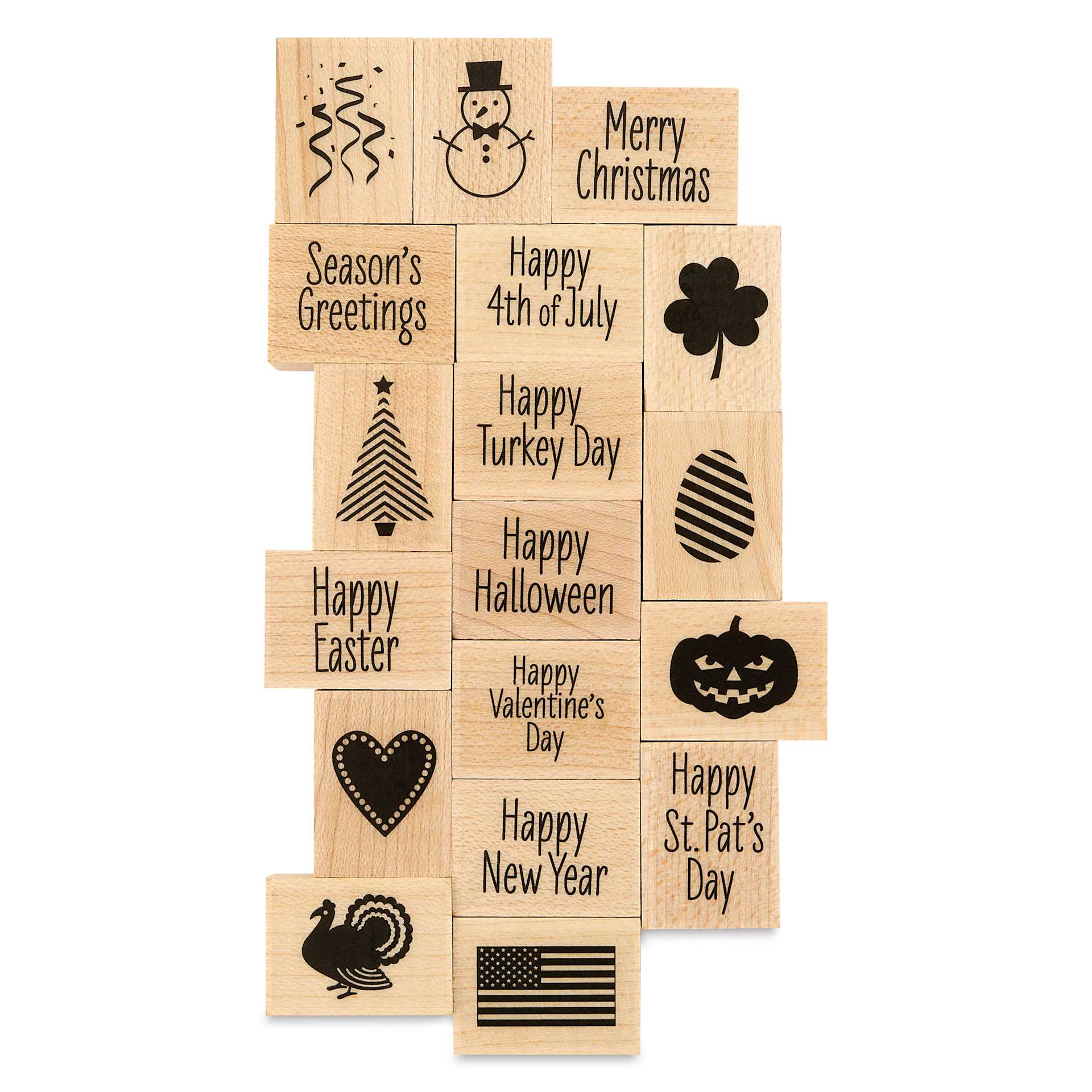 Hero Arts A Year of Holidays Woodblock Ink ‘n’ Stamps Set, stamps out of packaging