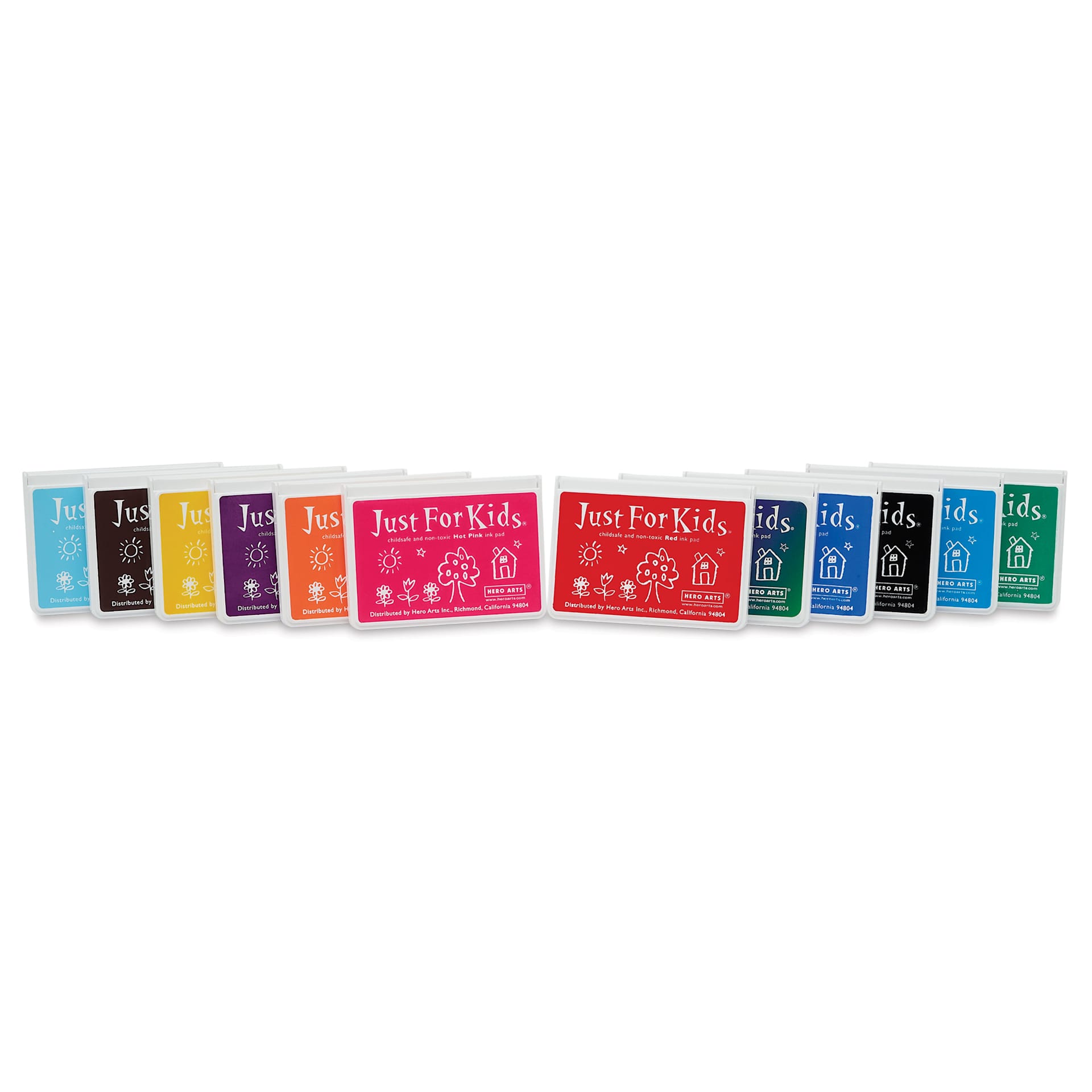 Hero Arts Just For Kids Ink Pads - Set of 12, Assorted, pads lined up