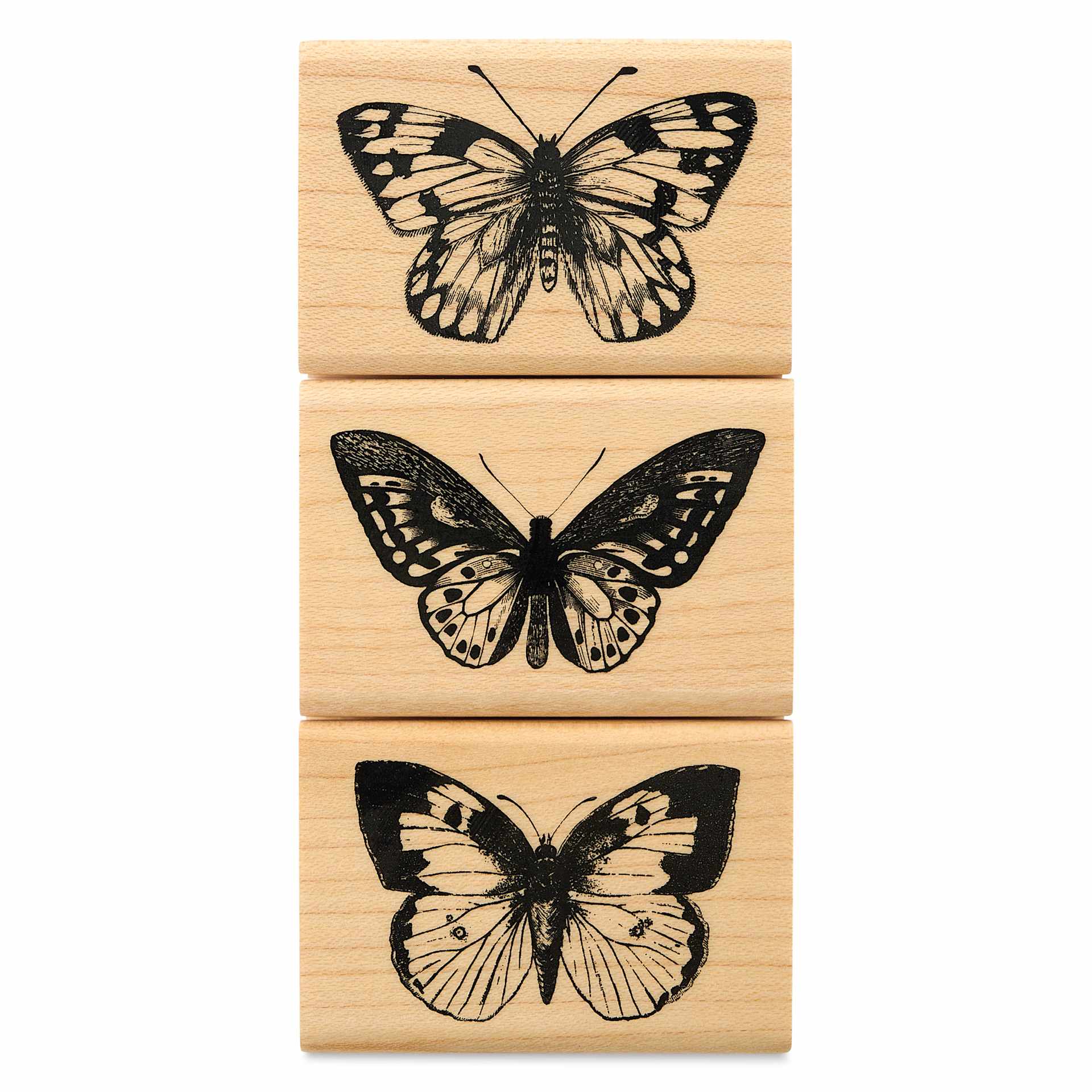 Hero Arts Artistic Butterflies Trio Woodblock Stamp Set, front of stamps