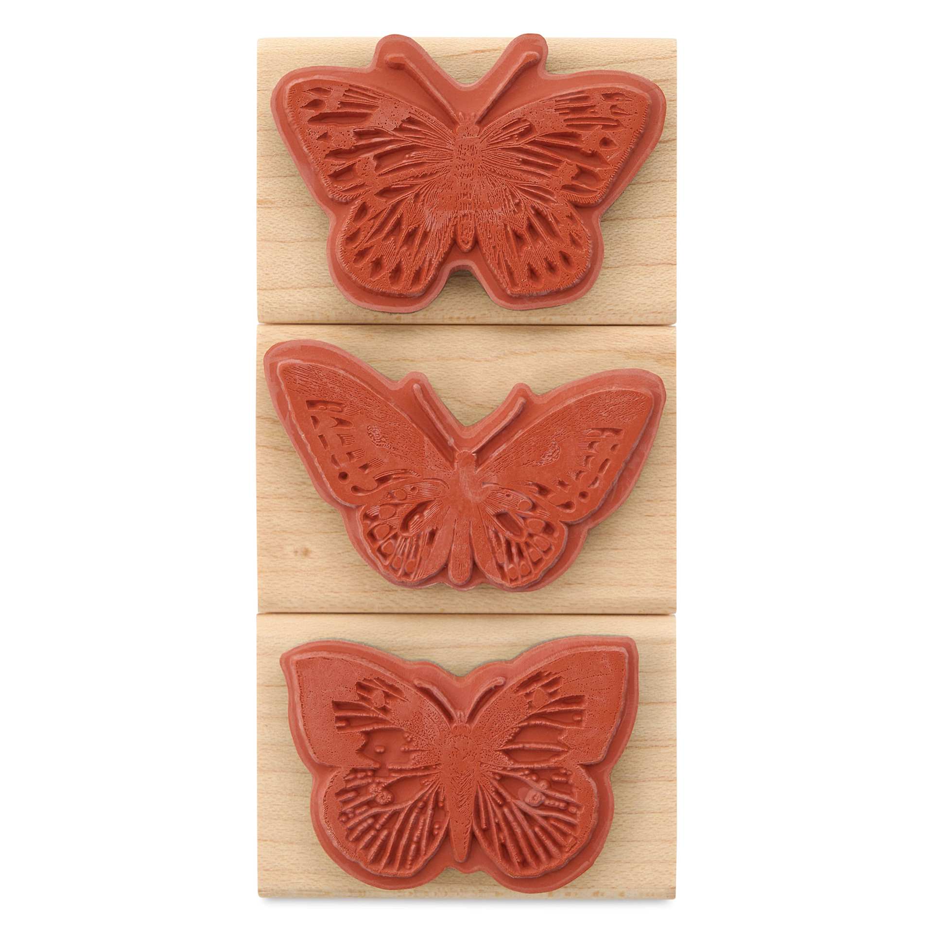Hero Arts Artistic Butterflies Trio Woodblock Stamp Set, stamping side