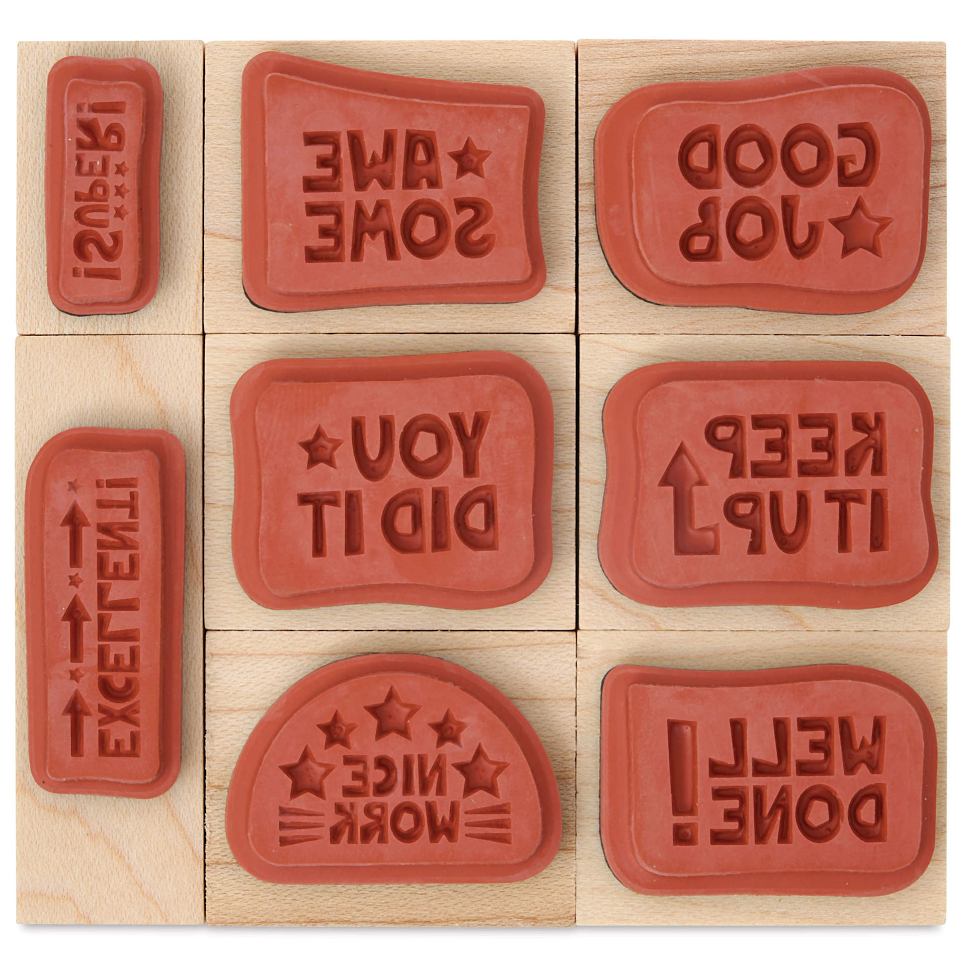 Hero Arts Woodblock Teacher Stamps Set - Set of 8, Nice Work showing rubber designs