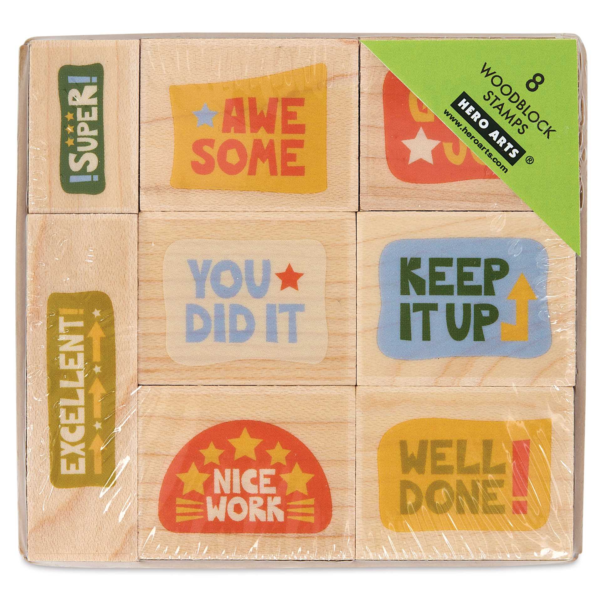 Hero Arts Woodblock Teacher Stamps Set - Set of 8, Nice Work front of packaging