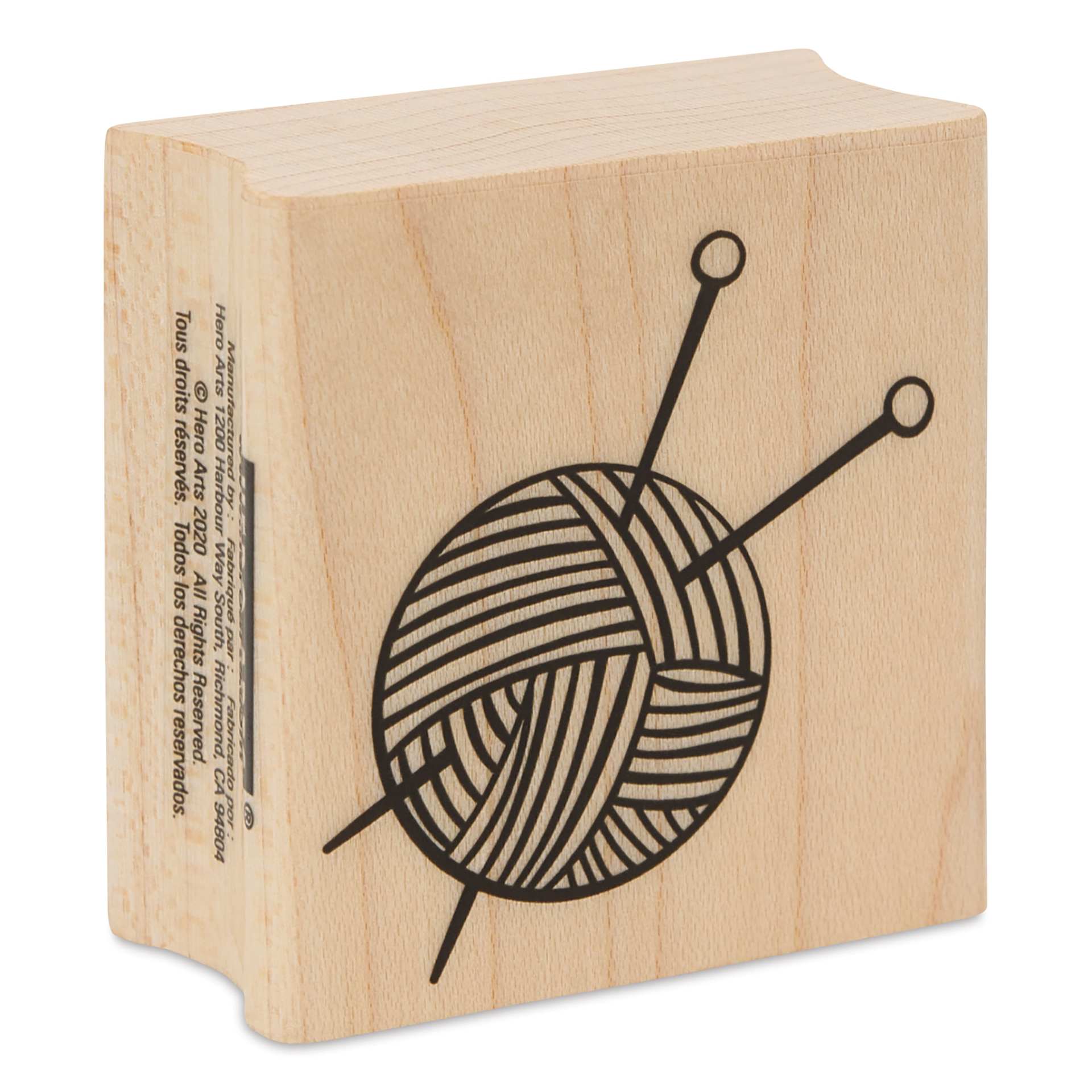 Hero Arts Yarn and Needles Woodblock Stamp angled view
