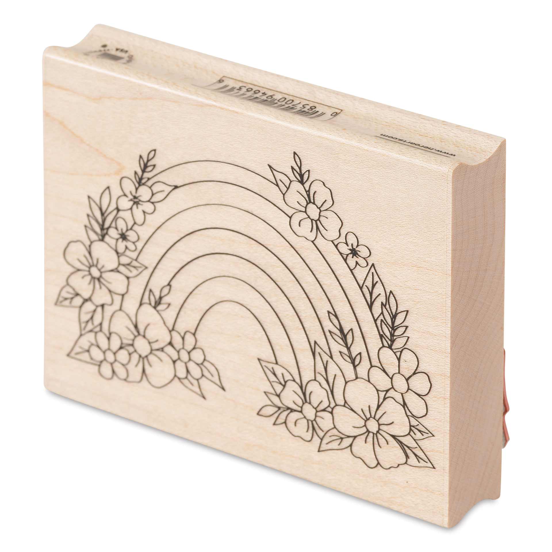 Hero Arts Floral Rainbow Woodblock Stamp - 4.25" x 3.25" angled view showing right side