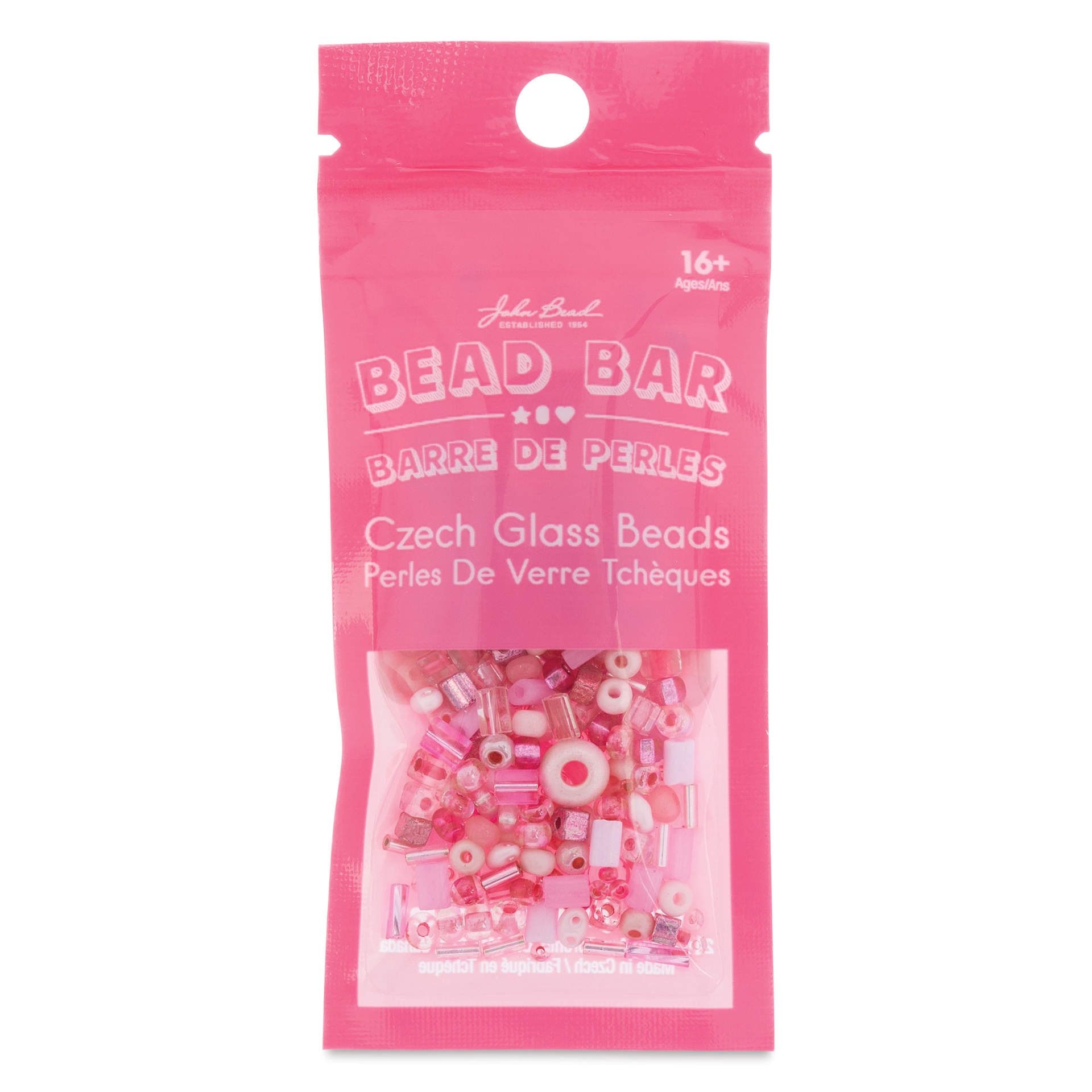 John Bead Bead Bar Czech Glass Bead Assortment - Pink, 20 g front of packaging