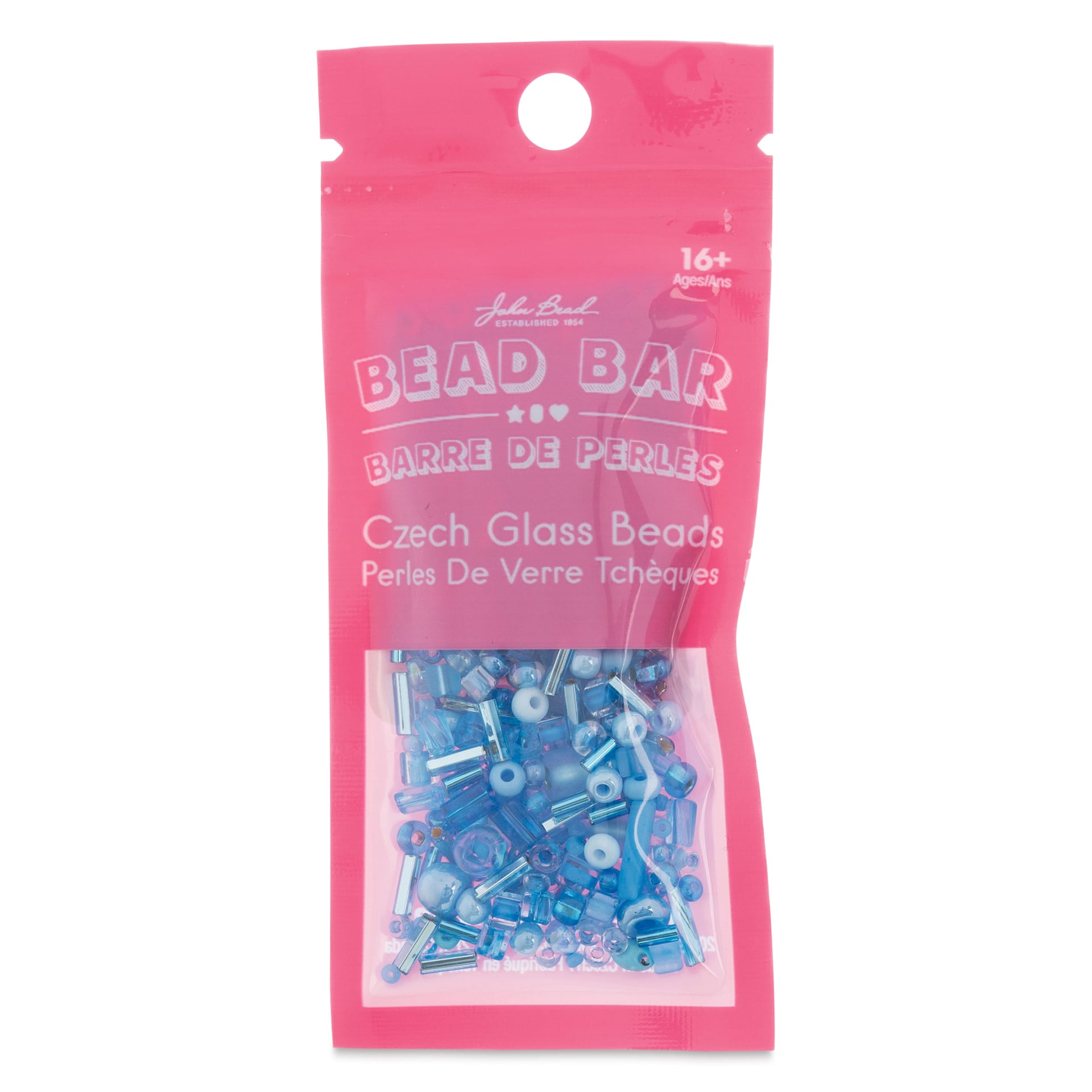 John Bead Bead Bar Czech Glass Bead Assortment - Light Blue, 20 g front of packaging