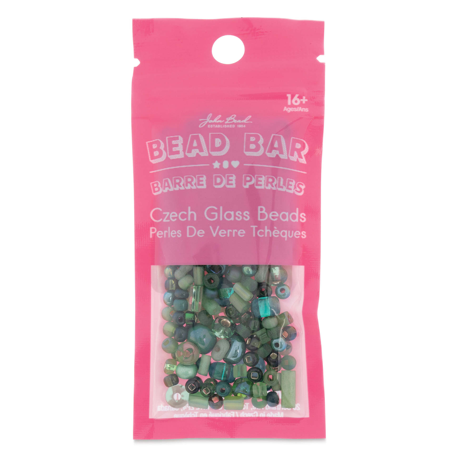 John Bead Bead Bar Czech Glass Bead Assortment - Green, 20 g front of packaging
