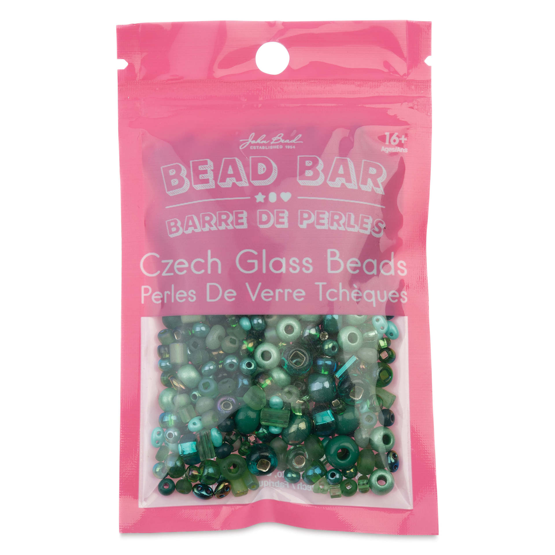 John Bead Bead Bar Czech Glass Bead Assortment - Green, 50 g front of packaging