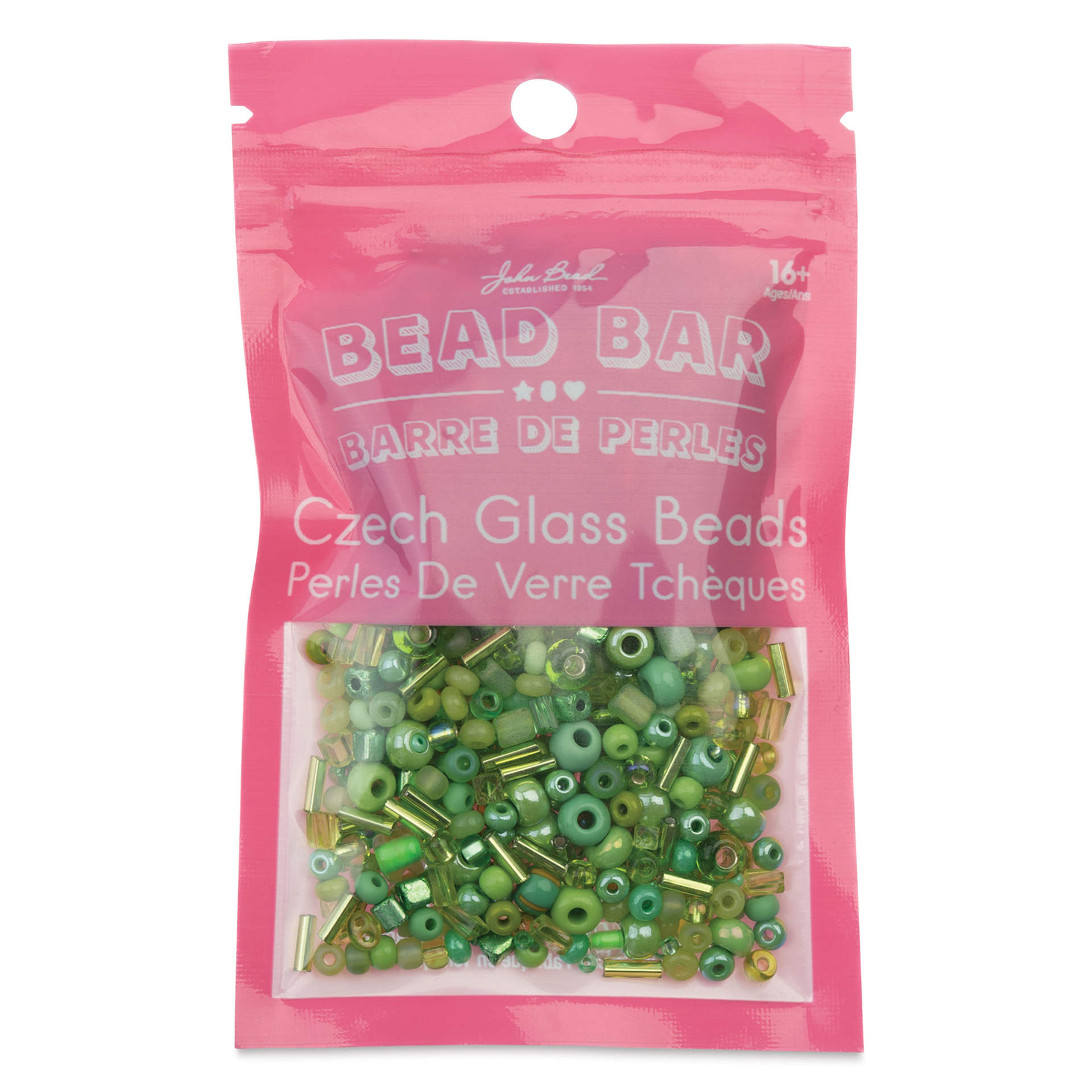 John Bead Bead Bar Czech Glass Bead Assortment - Light Green, 50 g front of packaging